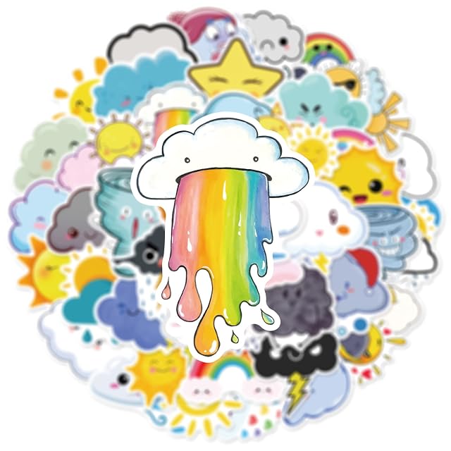 Foto 4 de 7 de 50 Pegatinas de Signo del Tiempo para Niños y Adolescentes - Kawaii Sol, Arco Iris, Lluvia, Tormenta, Tornado