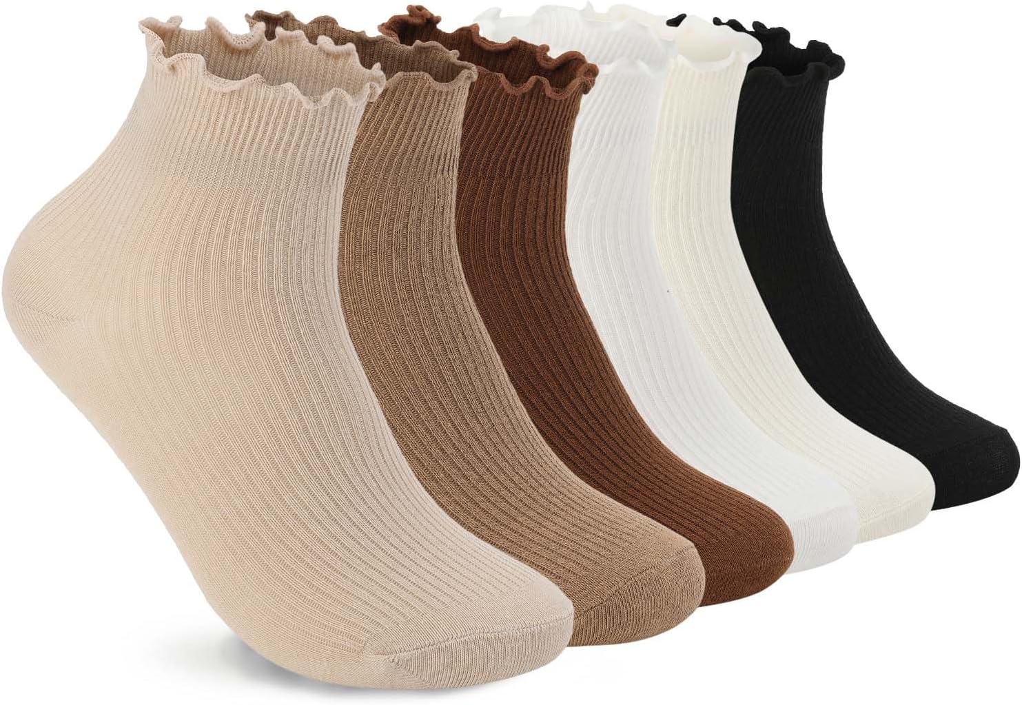 Ruffle Socks Womens 6 Pairs Cute Ankle Lettuce Edge Frilly Crew Socks