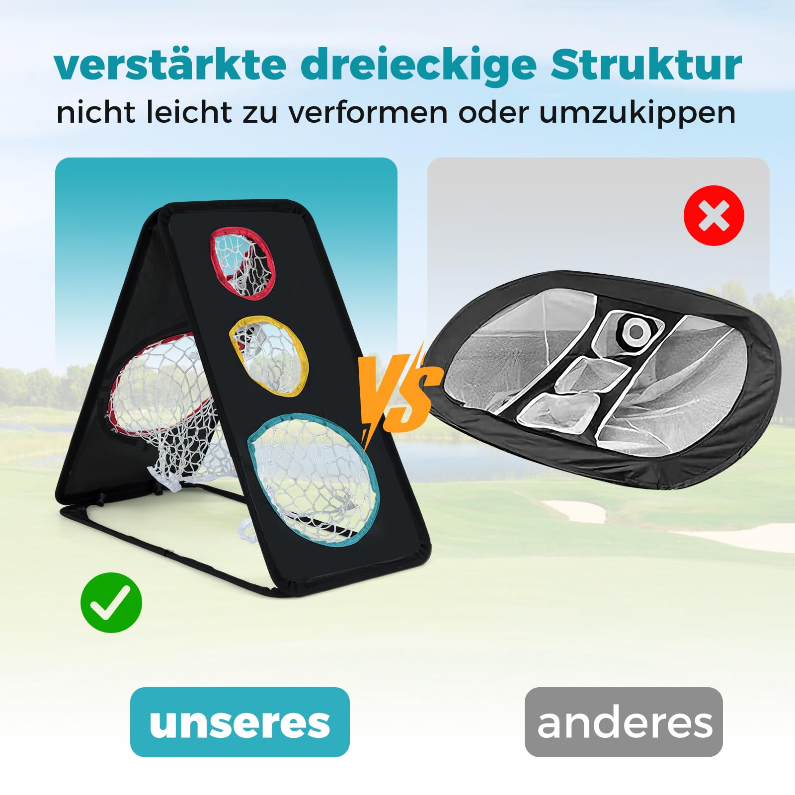 COSTWAY Golf Chipping Netz, doppelseitiges Übungsnetz tragbar & faltbar, Golfnetz aus Oxford-Gewebe mit 5 Zielzonen & dreieckige Struktur, Golf Zielnetz Trainingsnetz für Indoor & Outdoor