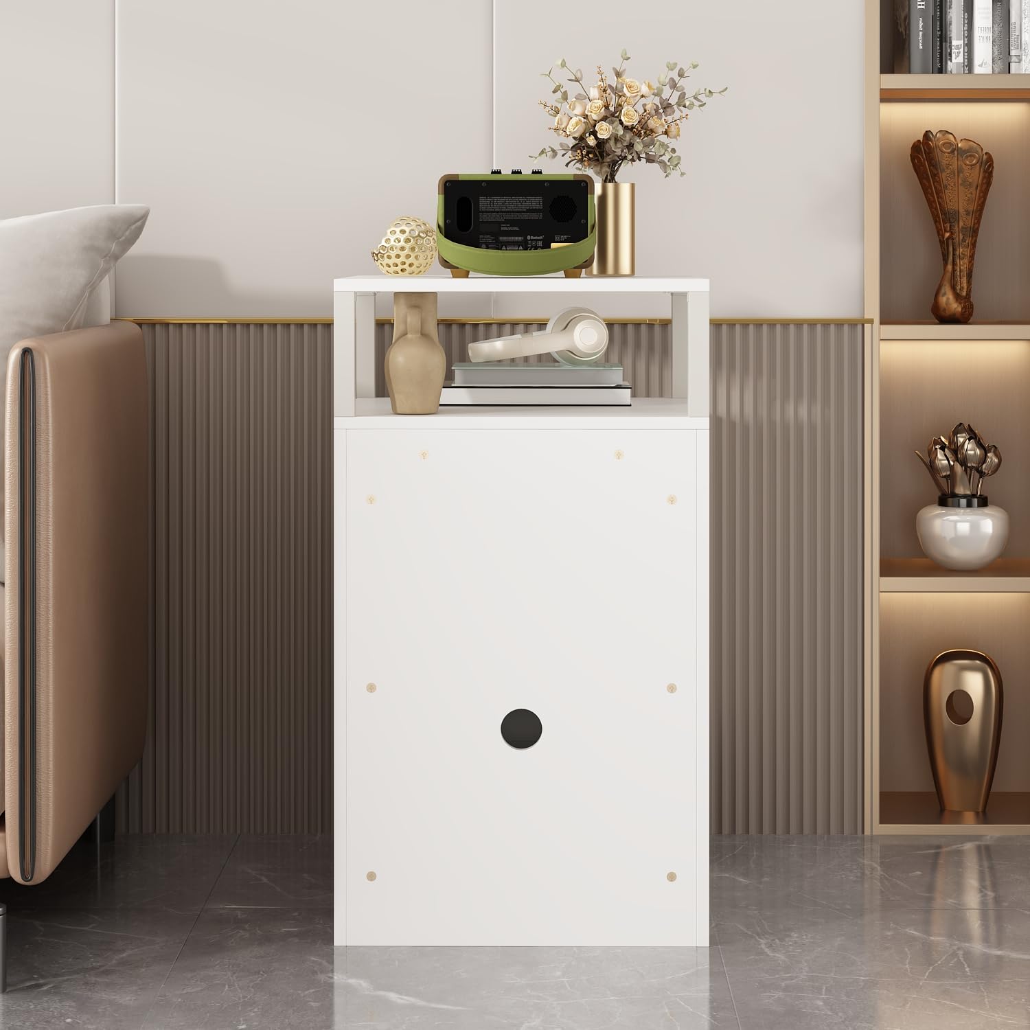 Kehrmaschinenschrank, Kleinlagerschrank, Wasserbarschrank, Multifunktionaler Kleinlagerschrank mit 1 offenen Regal und einem Schrank für Wasserbar, Beistelltisch, 80 x 44,4 x 45 cm, weiß, MDF