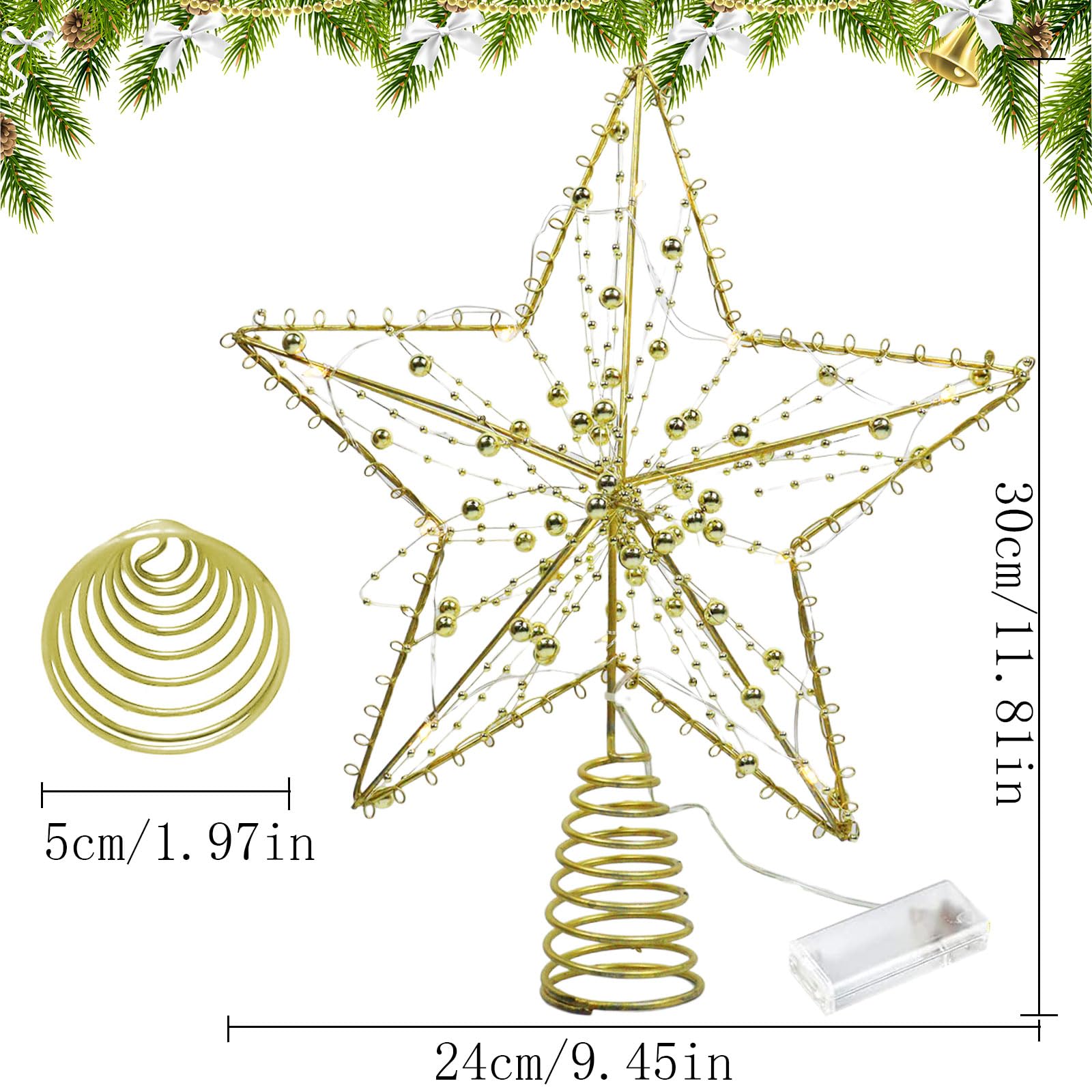 Kerstster, Diealles Shine kerstboompiek in stervorm, gouden topper voor