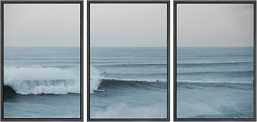 SIGNWIN Lienzo enmarcado para pared, gran angular, olas del océano y surfistas, naturaleza, desierto, fotografía, moderno, elegante, escénico,