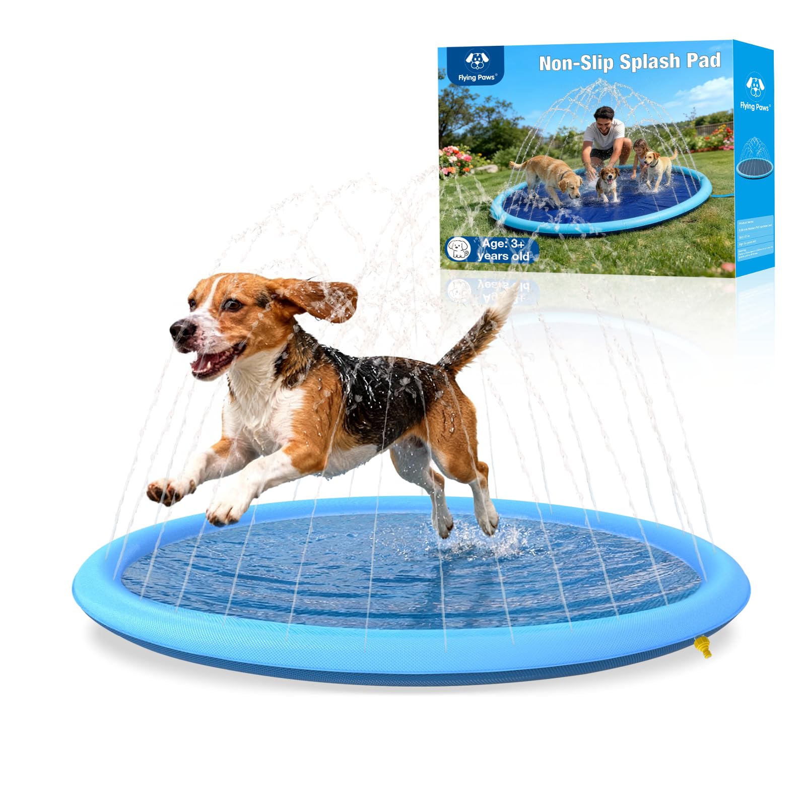 Flying Paws Dog Splash Pad 100cm, 0.55mm Thickened Pet Sprinkler Mat, Outdoor Summer Water Play Toy for Backyard & Garden Party