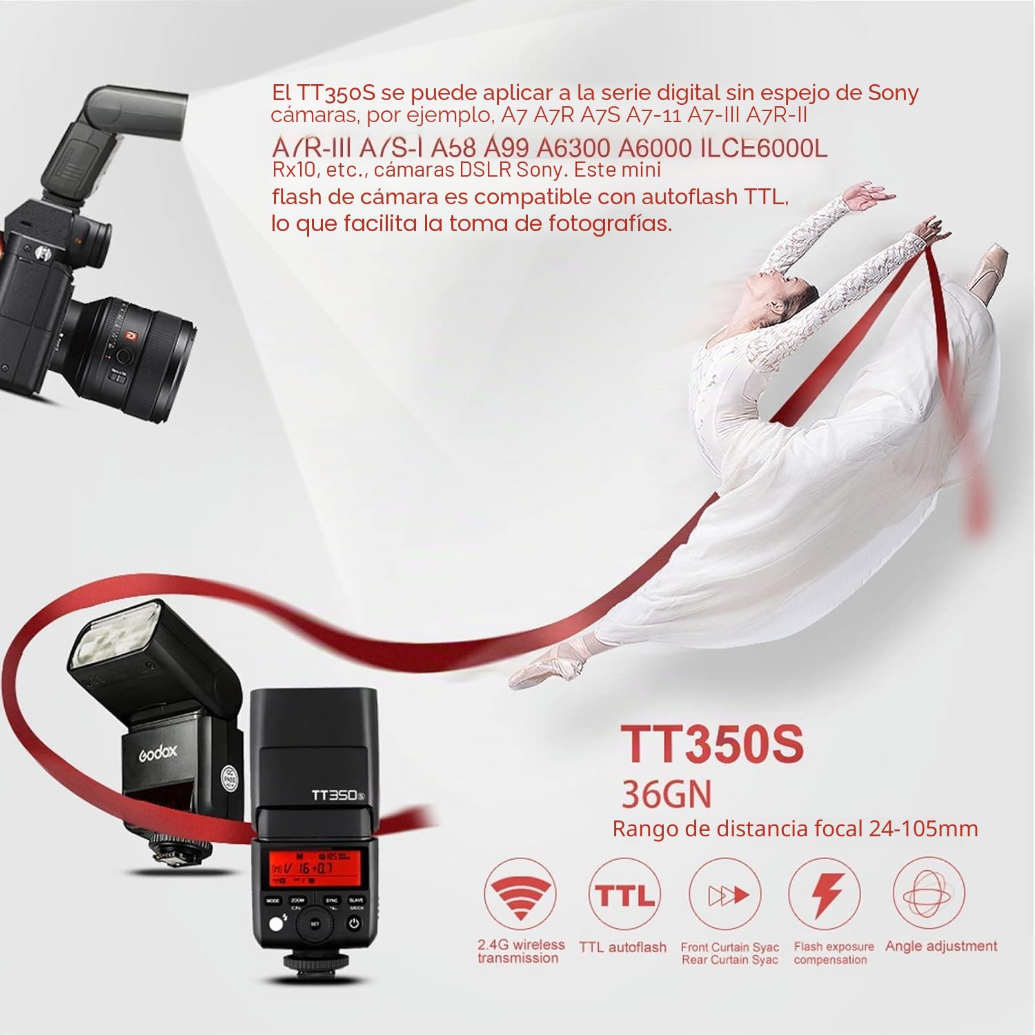 Godox TT350S 2.4 G TTL Flash Speedlite para cámaras Sony