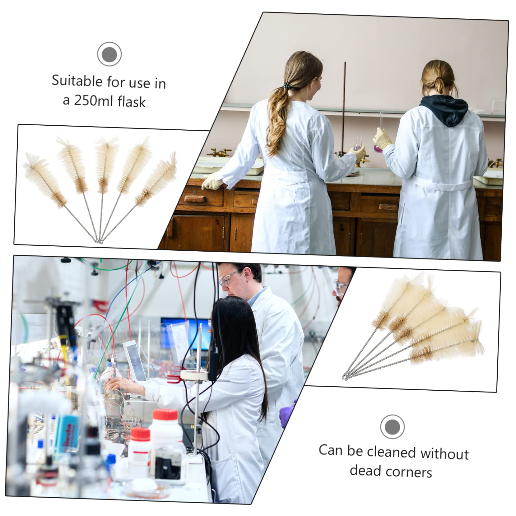 TIDTALEO 5Pcs Flask Brush Nylon Boiling Flask Cleaner Conical Flask Cleaning Tools for Laboratory Glassware Easy to Use Comfortable Handle Convenient Storage