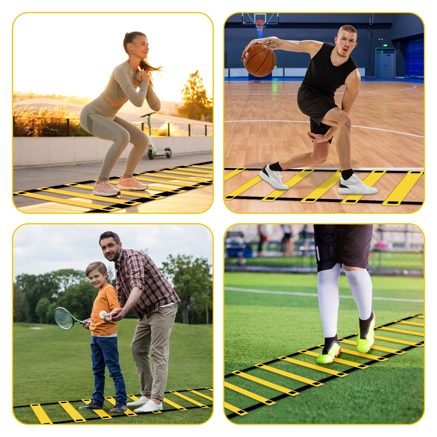 Accessoires d'entraînement de football, échelles de coordination pour le football, ensemble d'entraînement de vitesse et d'agilité avec 12 cônes de football et 6 haies ajustables, sac de
