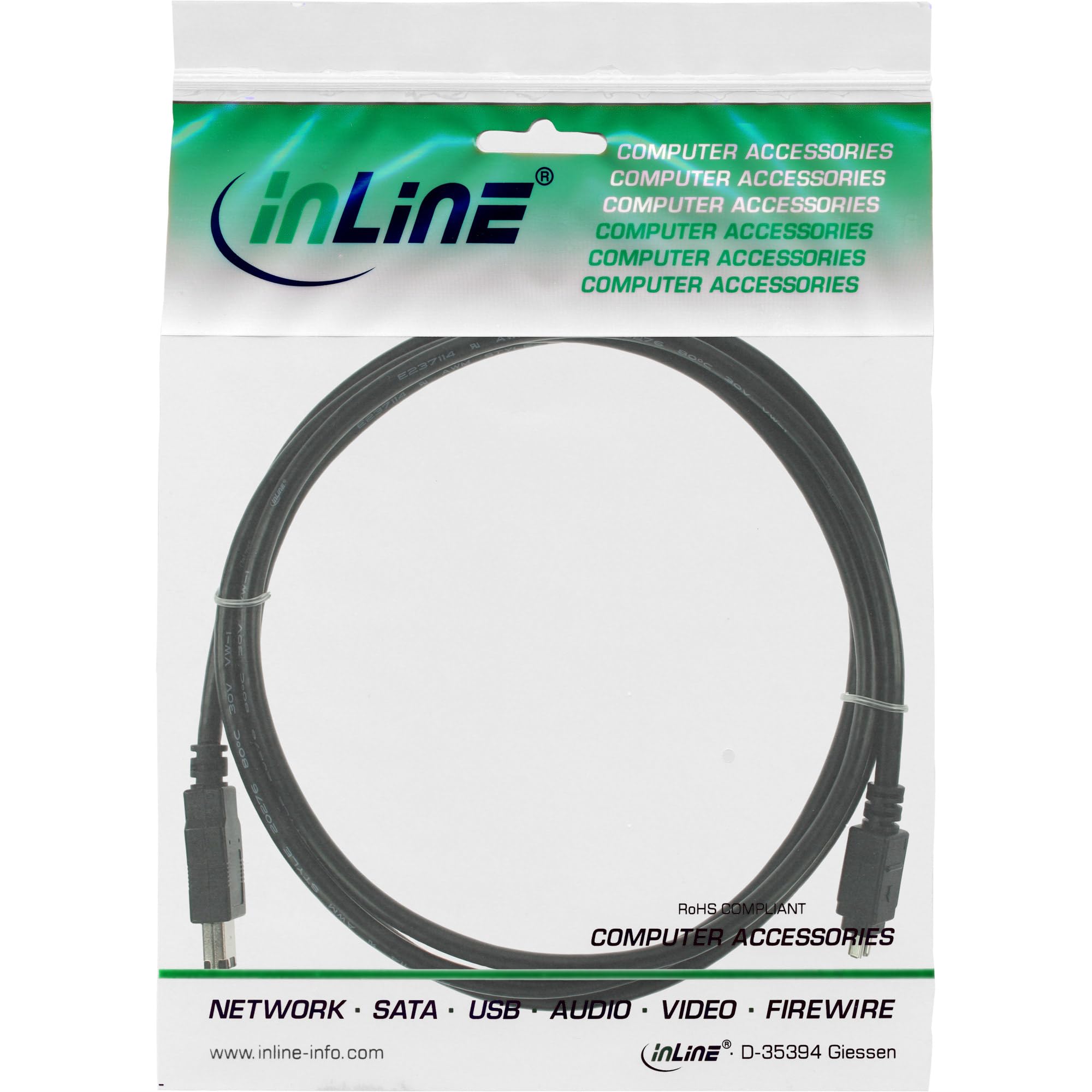 InLine Cavo FireWire 34642, connettore IEEE1394 a connettore a 6 pin, nero, 1,8 m