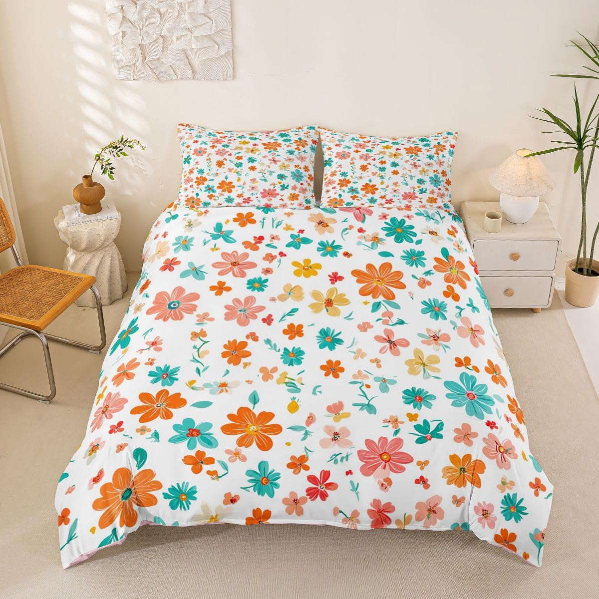 Homewish Vintage kwiatowa podwójna poszewka na kołdrę wiosna lato kwiaty zestaw pościeli dla dzieci nastolatków dorosłych turkusowy pomarańczowy wiktoriański kwiatowy poszewka na kołdrę dom wiejski
