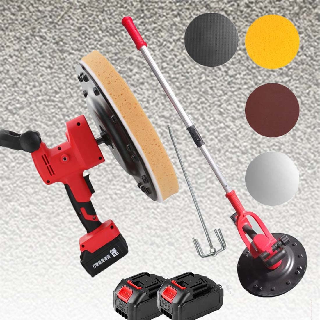 Intonacatrice a Batteria al Litio 1880W, Levigatrice per Muro, Spatola per Calcestruzzo con Asta di Miscelazione E 6 velocità Regolabili,Spatola per Stucco Cementizio,2X2500MAH