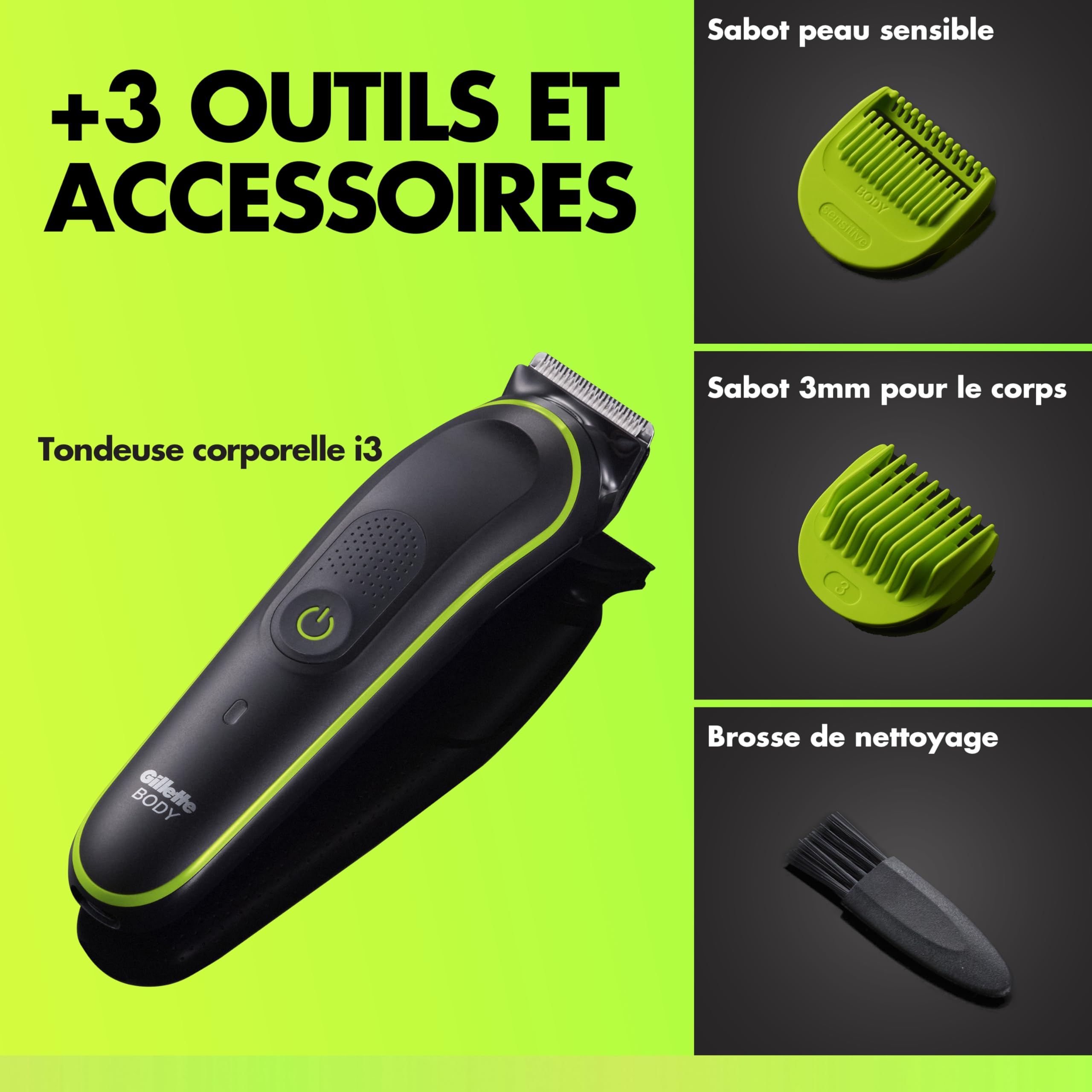 Gillette Labs Body Plus Intimate Tondeuse Homme i3, Tondeuse Corps et Zone Intime, Étanche, Coffret Homme avec 2 Sabots, Technologie SkinFirst, Batterie Rechargeable