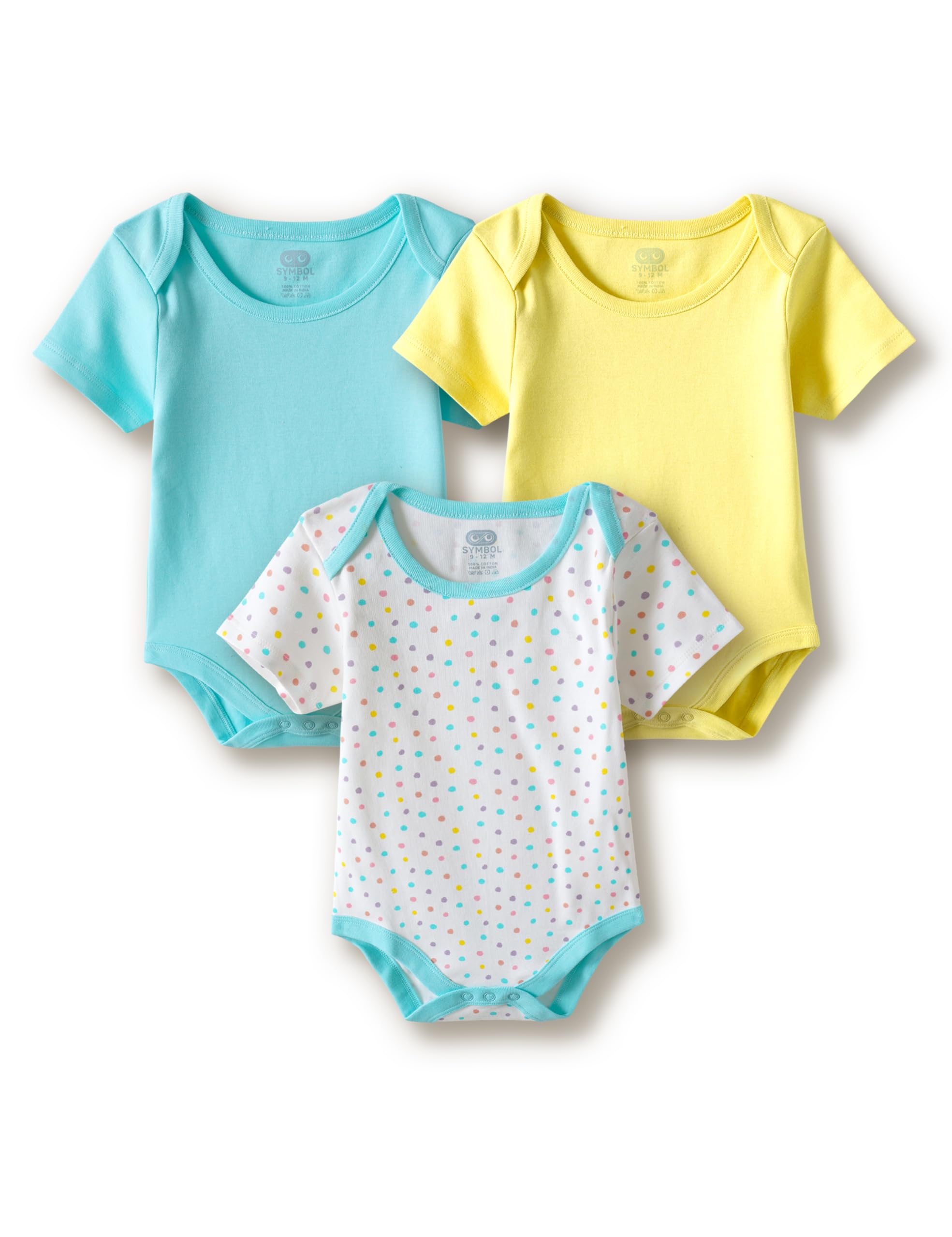 Amazon Brand Symbol Unisex 100% Cotton Half Sleeve Regular Fit Bodysuit (Pack of 3) (SK-BBS-SS26-2001 (0-18 M)_ASWPLS_3-6 M)