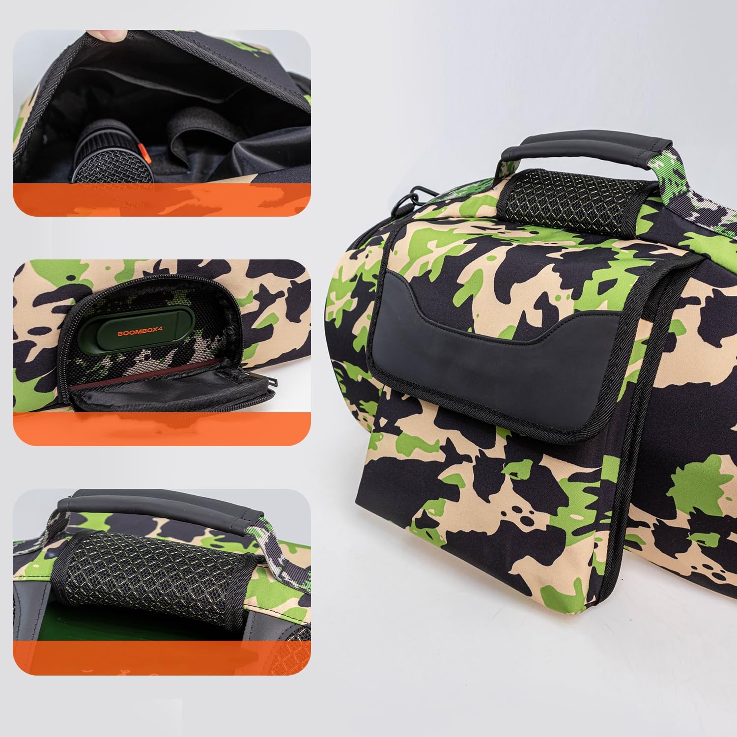 Custodia protettiva con Tracolla per JBL BOOMBOX 4 Altoparlante, Portatile Borsa portaoggetti Da esterno Acustico Custodia morbida (Mimetico Verde)