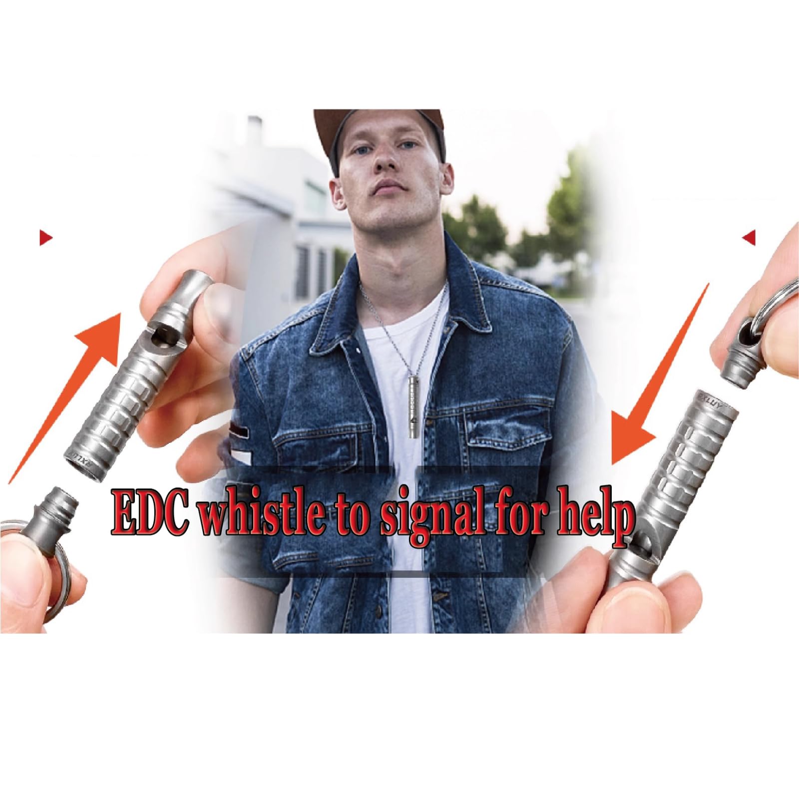 SkyFace Gwizdek sygnału awaryjnego, gwizdek bezpieczeństwa EDC, gwizdek ratownika ze smyczą, tytanowy gwizdek survivalowy na zewnątrz, głośny gwizdek do kluczy, na wędrówki, kemping i szkolenie