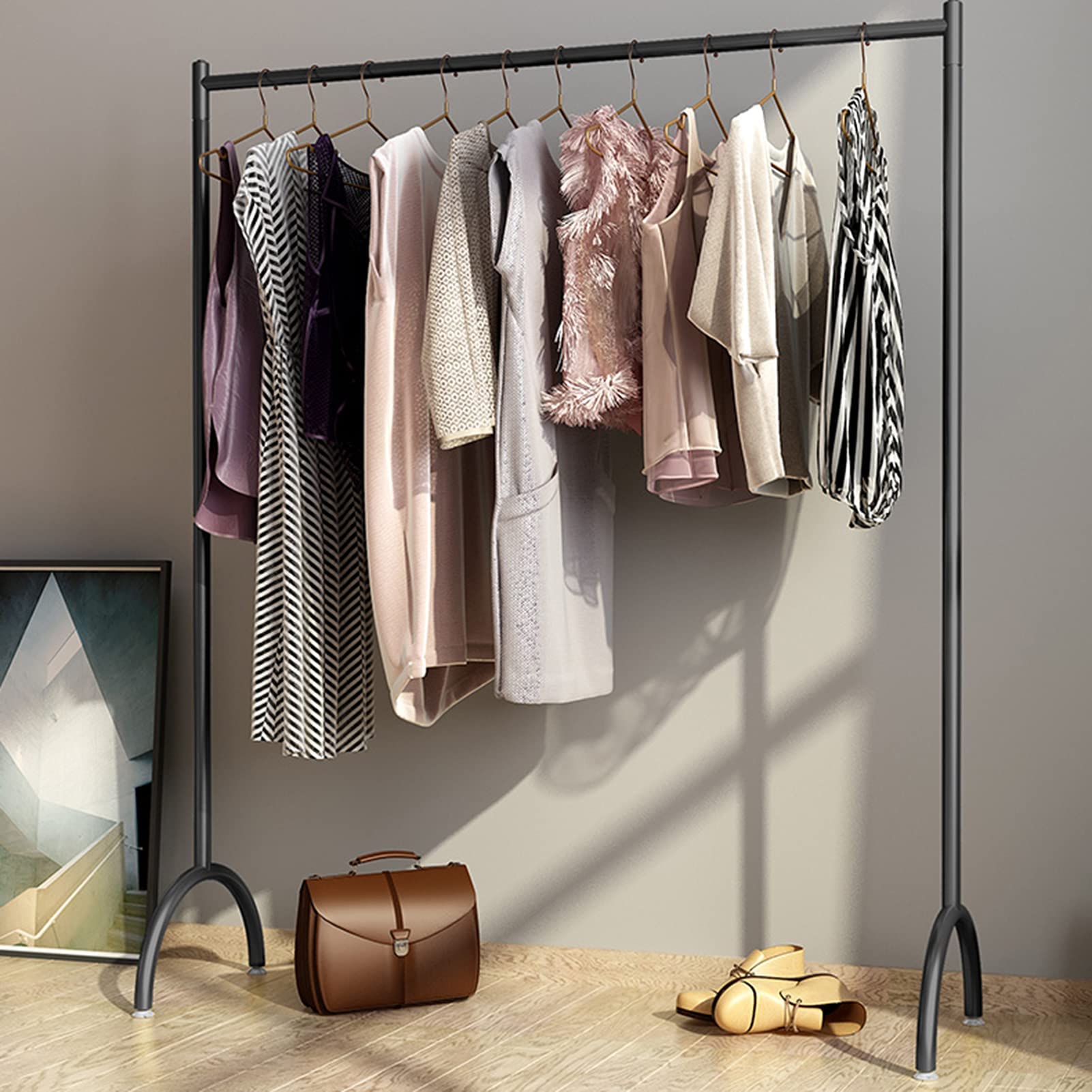 Kleiderständer Nordic Modern Kleiderstange Bodenstehend Metall Kleiderständer Einzelstange Kleiderständer Kleiderständer Für Schlafzimmer Boutique, tragend 80 kg (Größe: 150 x 40 x 150 cm, Farbe: Sc