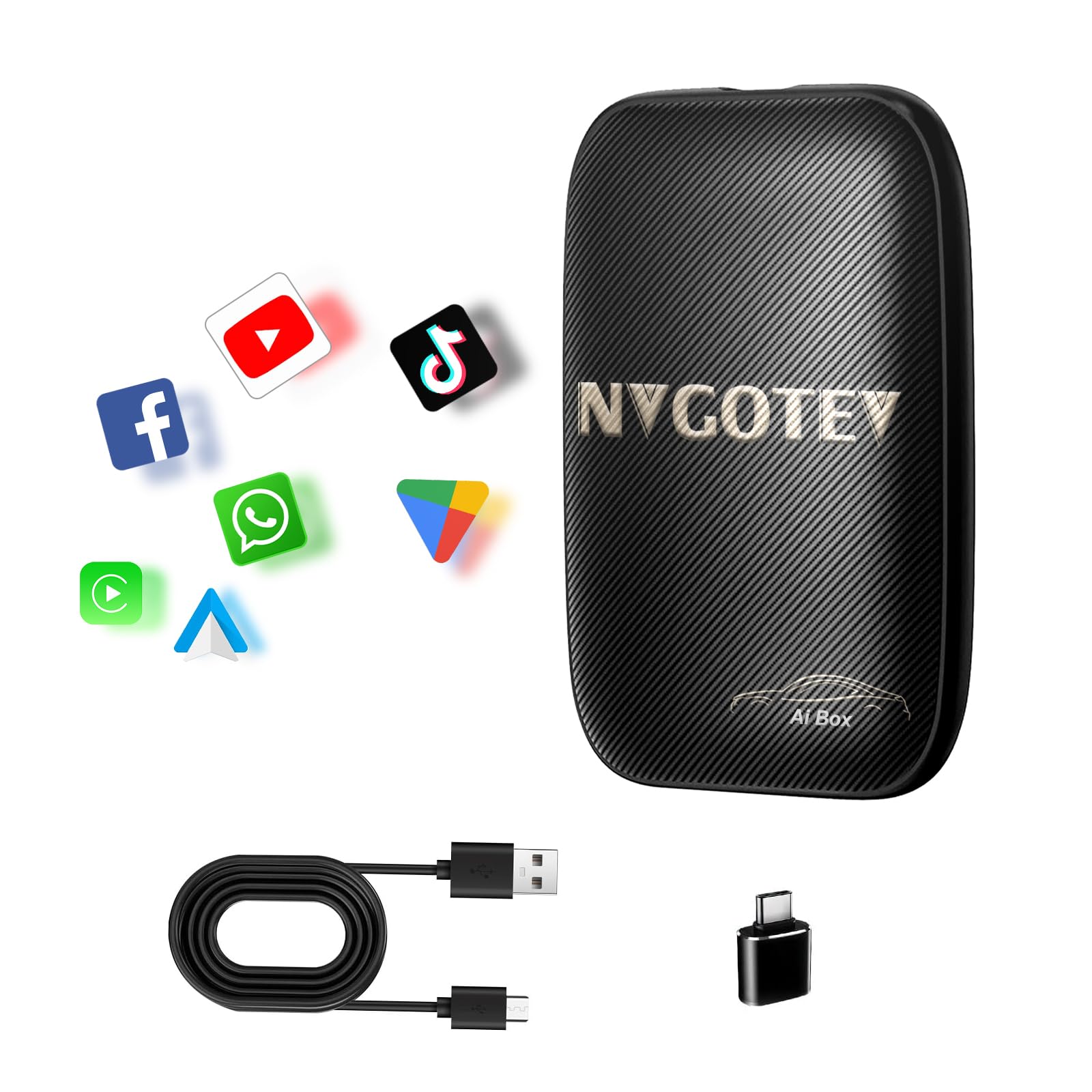 Wireless CarPlay Adapter & Android AI Box, Converts Wired to Wireless Carplay for Factory Cars, Supports Netflix, YouTube, TF Card, Compatible with iPhone & Android Devices