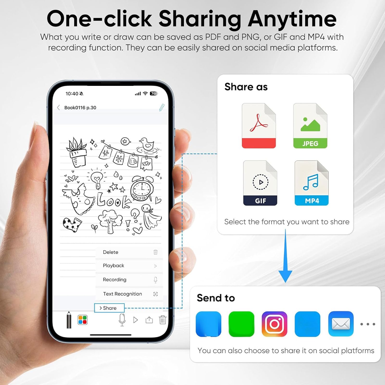 Annadue Set Penna Intelligente Digitale e Lavagna per Appunti, Sincronizzazione in Tempo Reale per Digitalizzazione, Archiviazione di Note, Conversione in Testo, Compatibile con Android