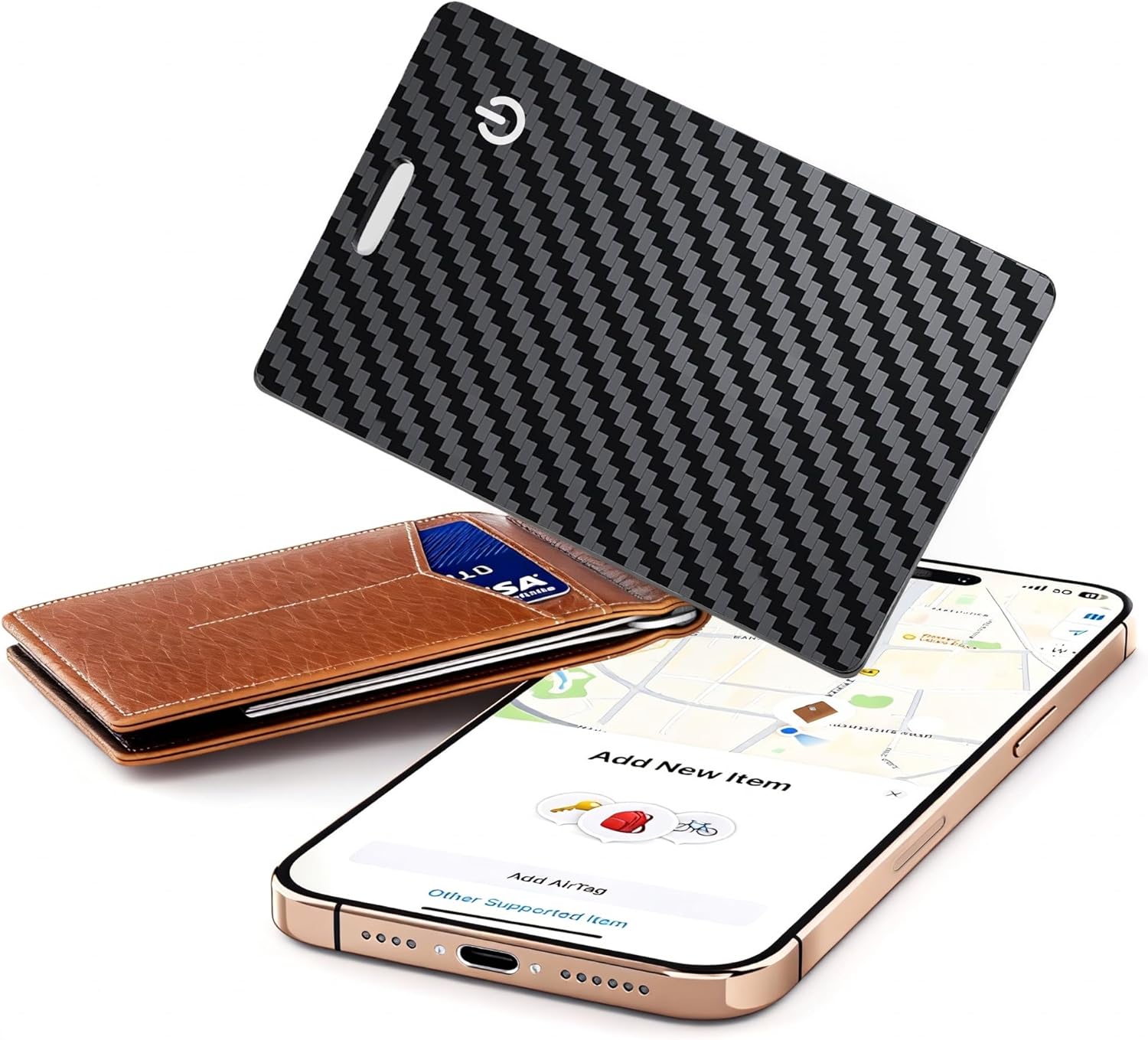 [Apple MFi Certified] Wallet Tracker Card with Apple Find My (iOS Only) Rechargeable Air Tracker Tags Bluetooth Wallet Finder IP68 Waterproof GPS Tracker Item Finder for Keys, Bags, Passport Black