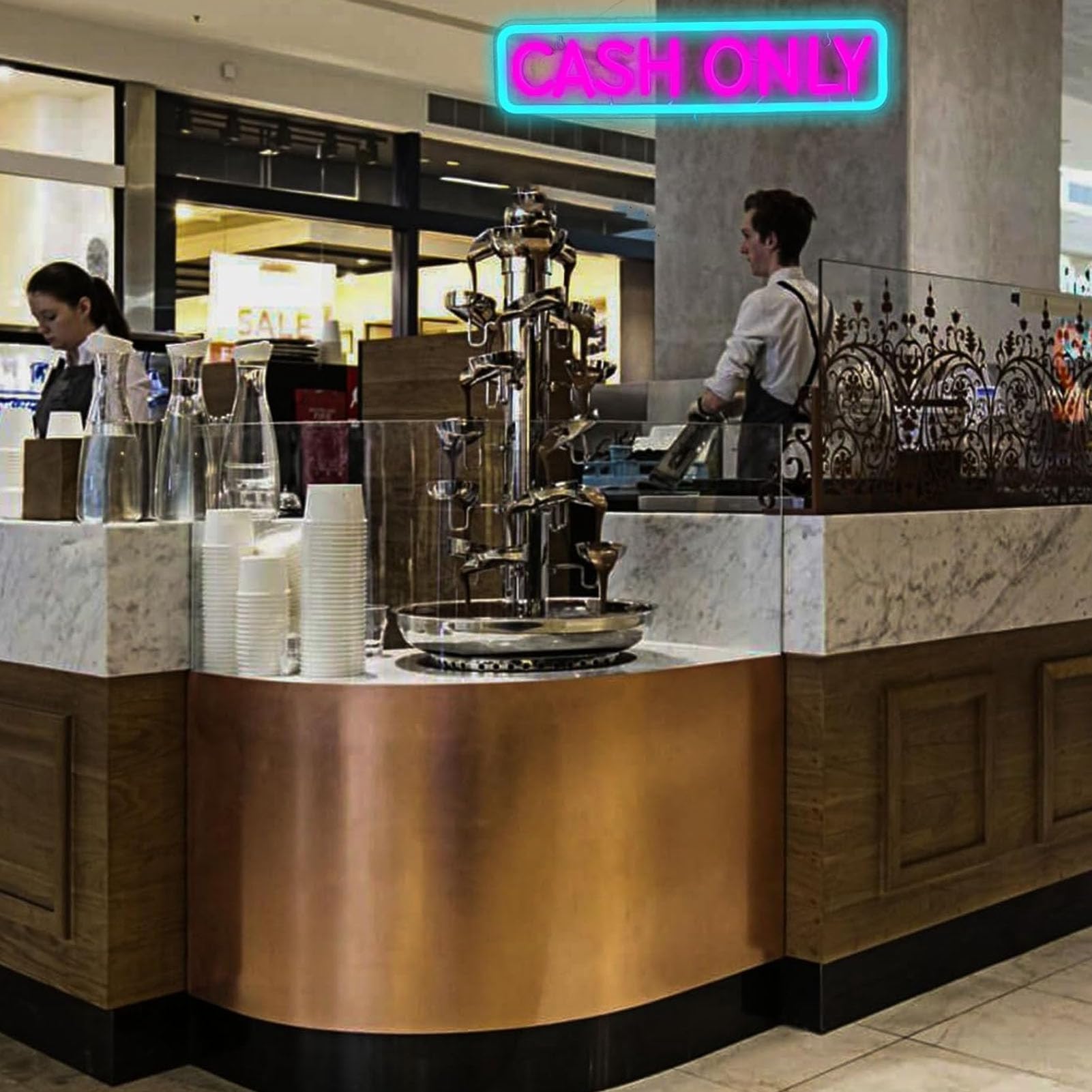 Insegna Al Neon Contanti per Affari Che Migliora L'atmosfera per il Bar del Negozio Dell'hotel, Materiale in Morbido Silicone Bianco, 16,5x4,3 Pollici