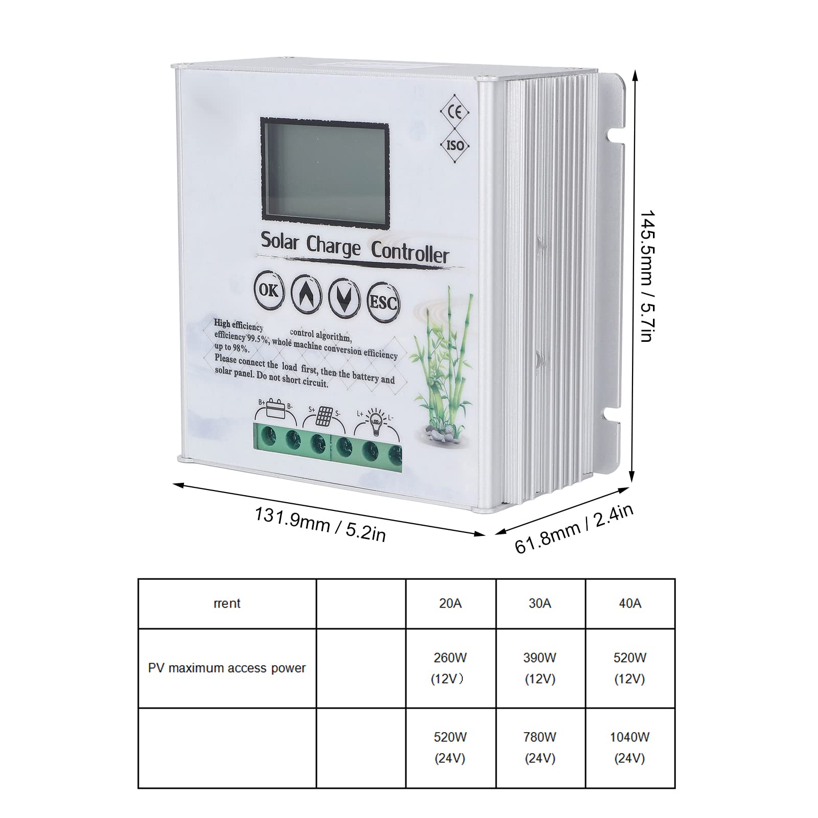 ViaGasaFamido Regolatore di Carica Ibrido Solare Eolico 12V 24V, MPPT (30A)