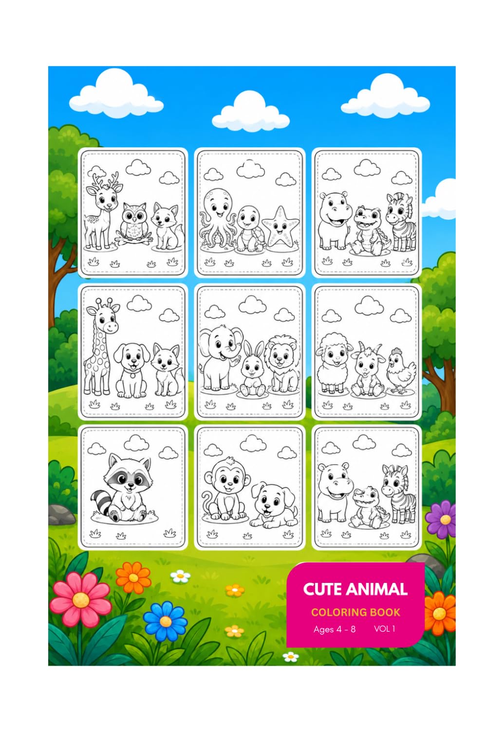 Cute Animal Coloring Book for Kids Ages 4-8: Fun & Easy Coloring Pages with Adorable Animals for Toddlers and Preschool Kids
