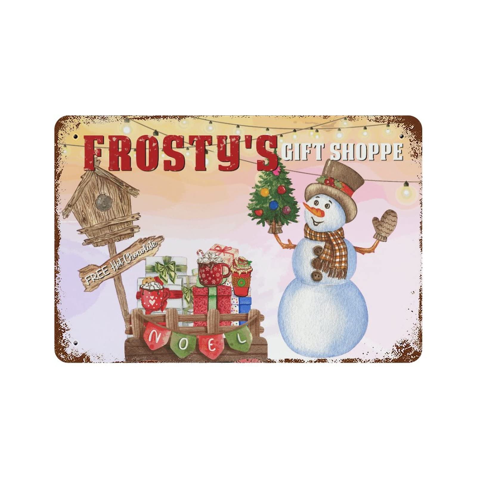 Metal Signs Customized Outdoor Hot Chocolate Aluminum Sign 8"x12" Frosty's Gift Shoppe Free Hot Chocolate Retro Metal Signs Vintage for Bar Laundry Room Yard Ranch Pub
