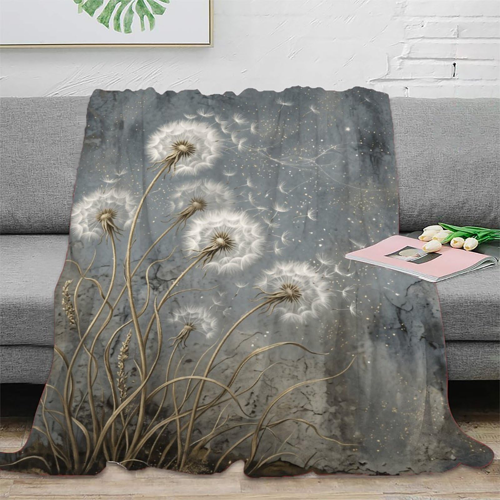 H3B8U2Y5 Dandelion Seed Field Throw Blanket, Textured Nature, TV