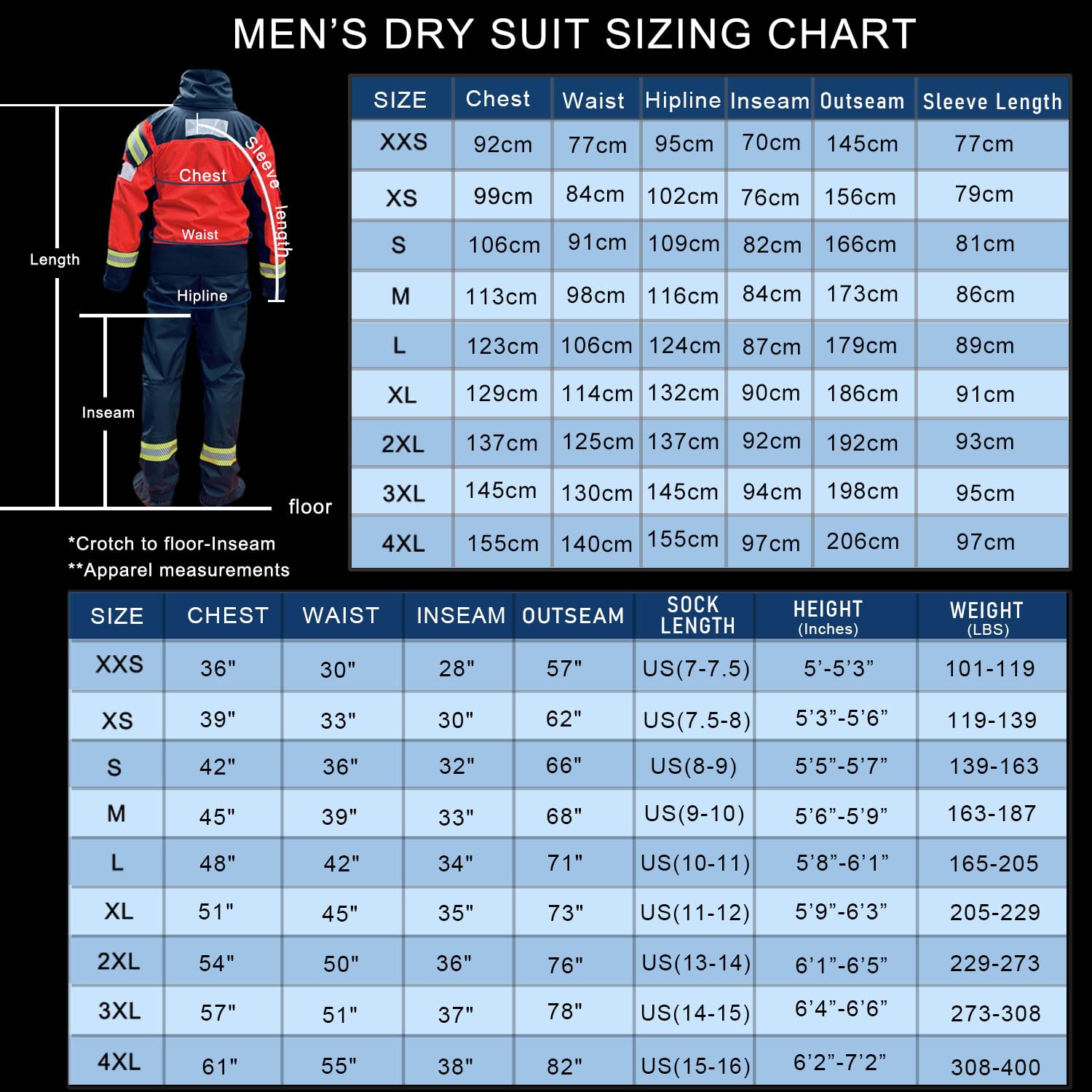 Men's Waterproof Kayak Drysuits Breathable Rescue Survival Dry Suit (Red, X-Large)