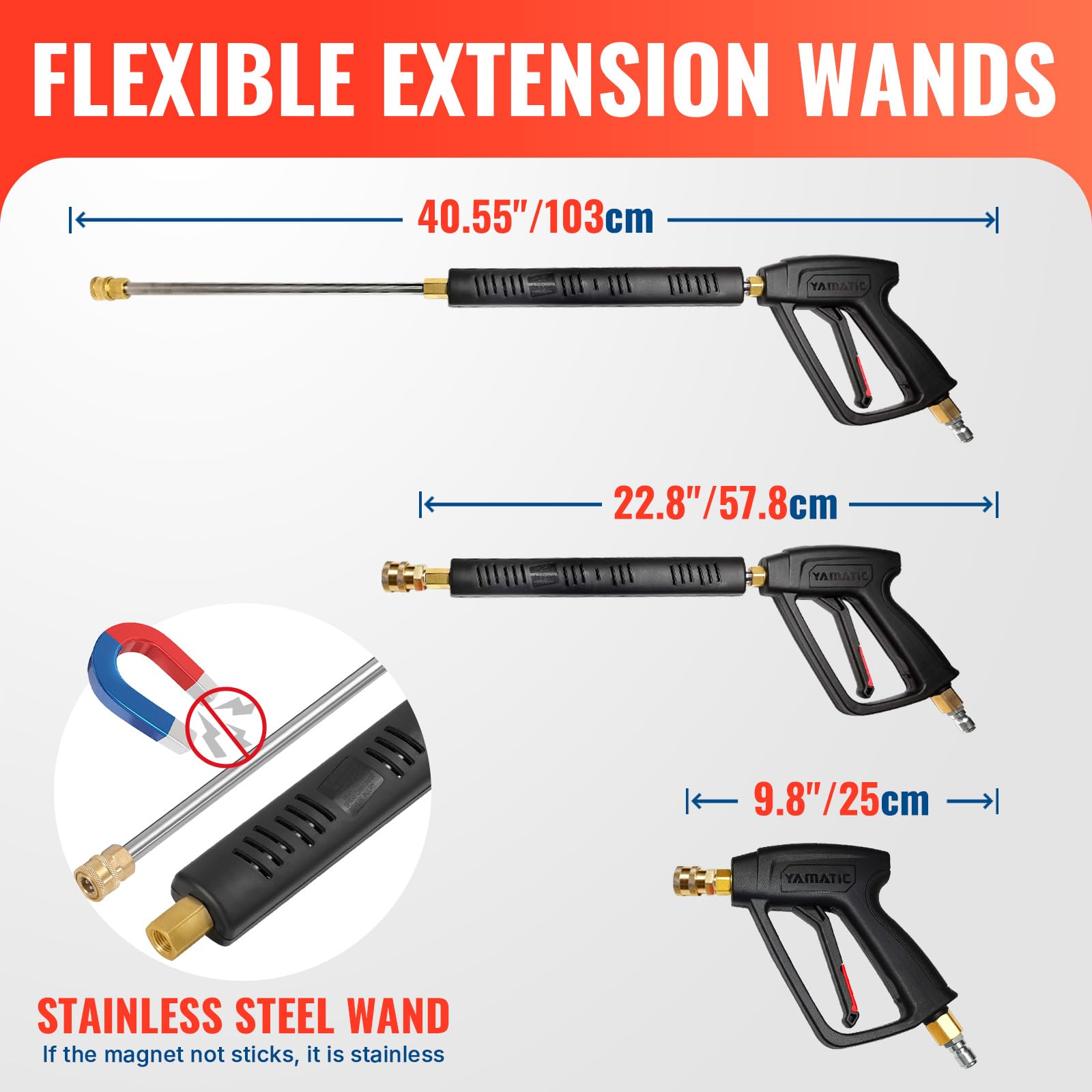 YAMATIC Kit de pistola de lavado a presión y manguera de goma, manguera y varita de lavado a presión duradera resistente al desgaste, conector rápido giratorio de 3/8 pulgadas y repuesto de ajuste