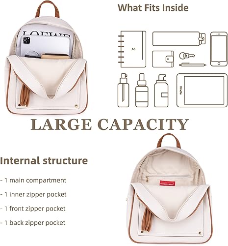 Miniatura 5 de Montana West Mochila mediana para mujer, mochila antirrobo con cremallera segura y borla, Mochila Beige y Marrón, Mochilas de viaje