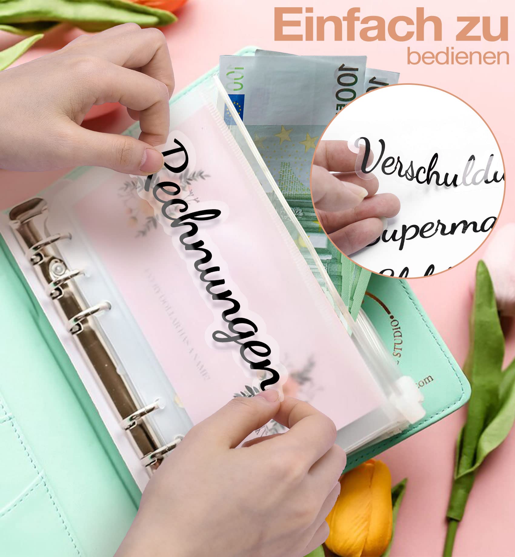 Budget Geldbörse PVC Transparent - Mit 6 Teilern & Kalenderaufkleber