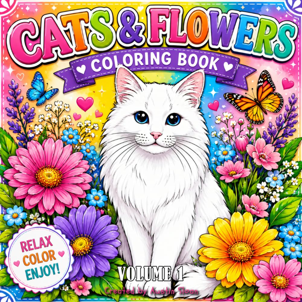Cats and Flowers Coloring Book: 44 Beautiful Cat and Floral Designs for Relaxation and Stress Relief