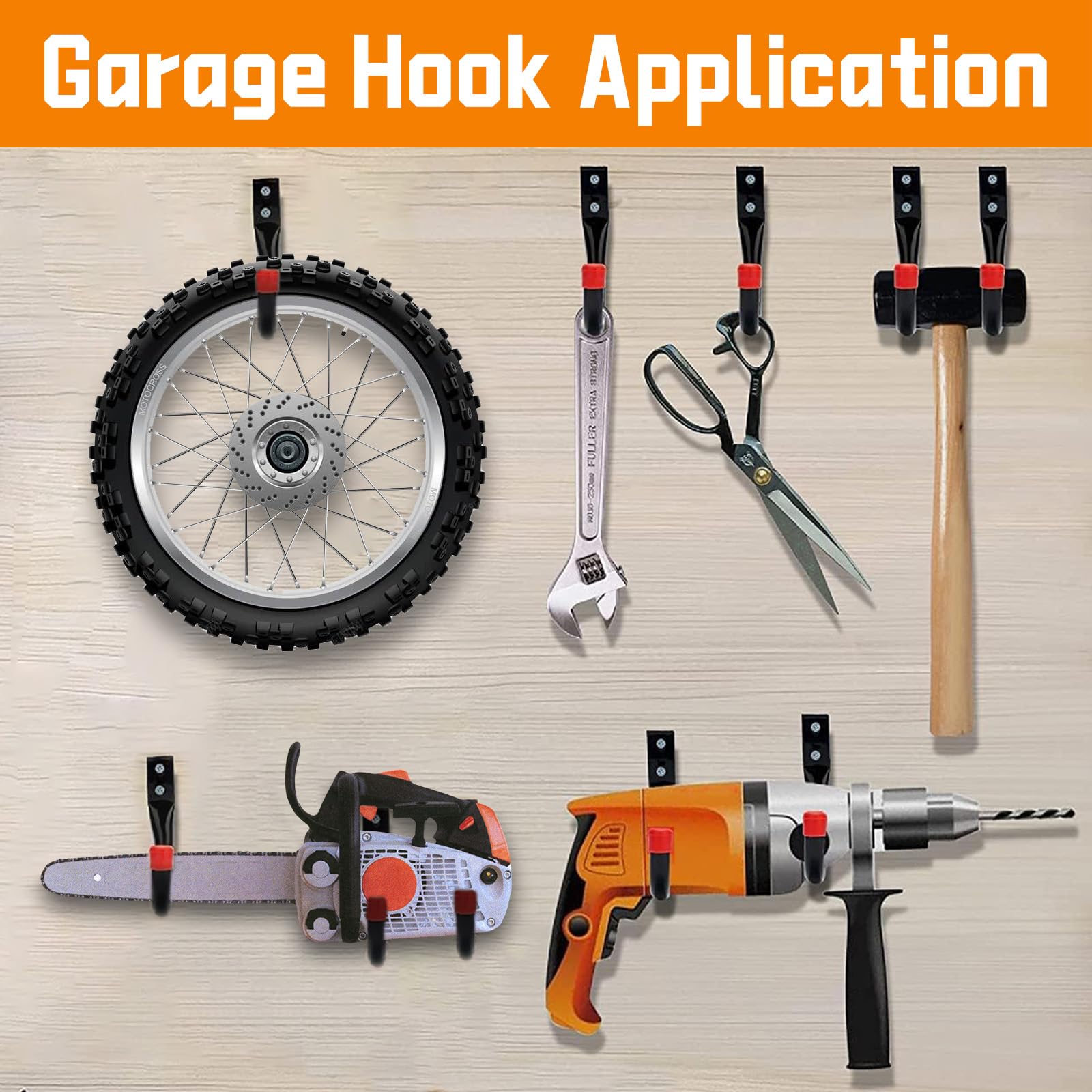 Garage Storage Hooks, 6 Pcs Heavy Duty J Hooks, Wall Mount Steel Organizer For Garden Tools, Bags, Hoses, Ladder, Sports Equipment - View #2