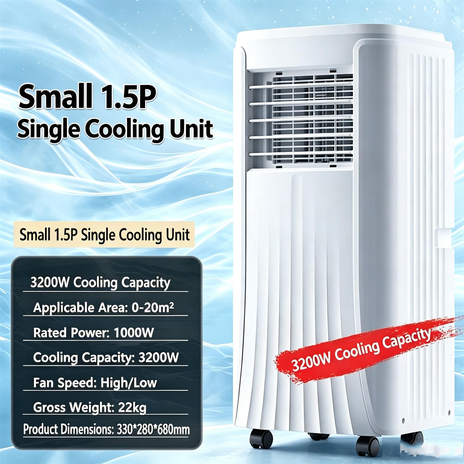 Aire Acondicionado Portátil 11000BTU Con Deshumidificador Y Ventilador,Unidad Ultrasilenciosa Con 2 Velocidades De Ventilación Y Temporizador De 24H,Para Habitaciones De Más De 300 Pies Cuadrados