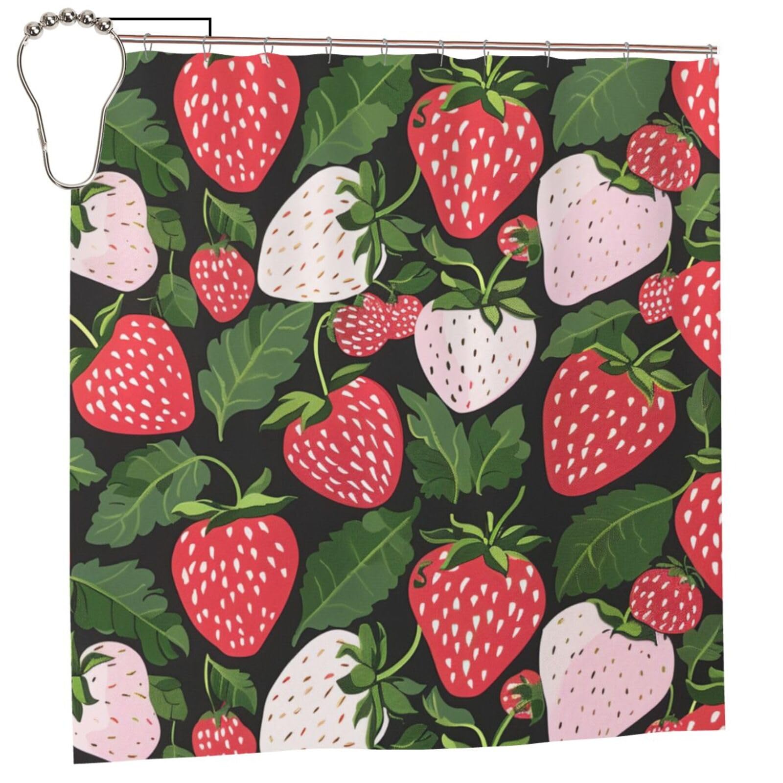 BWWHCCTI Strawberry Print Printed Shower Curtain With 12 Iron Hooks Opaque Quick Drying Waterproof Shower Curtains Sets For Bathroom 183x183 CM