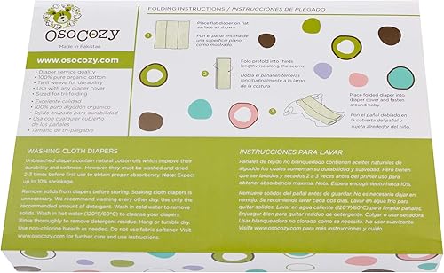 Miniatura 9 de OsoCozy Pañales de tela preplegados de algodón orgánico que mejor se ajustan a capas de 4 x 8 x 4 pulgadas (6 unidades)  Supersuaves, gruesos,