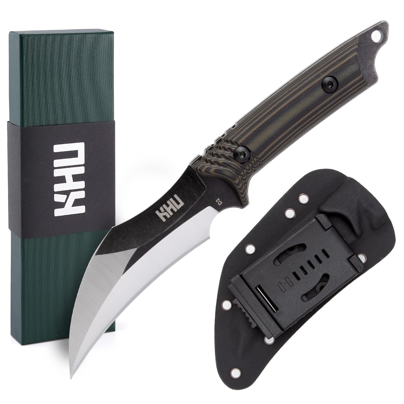 KHU Outdoor Messer Feststehende Klinge Survival Messer Jagdmesser Bushcraft Camping Messer - Outdoor Jagd Camping Wandern, Geschenk für Männer - Mit Kydex Scheide
