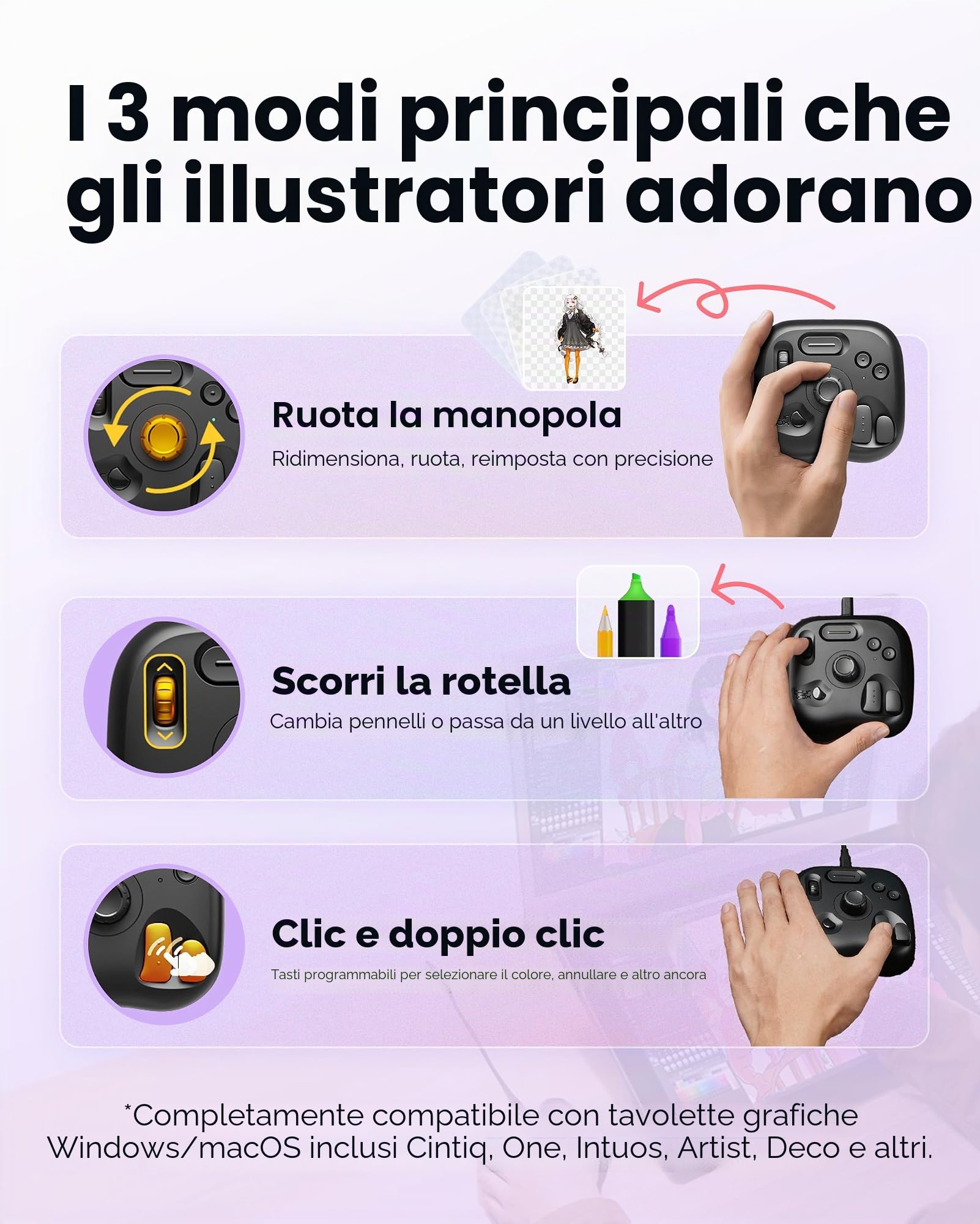 TourBox Lite Bluetooth – Tastiera Compatta di Editing, Pad Macro per Disegno, Compatibile con Clip Studio Paint e altro, Controller Creativo con Software Programmabile – Wireless (Solo Dispositivo)