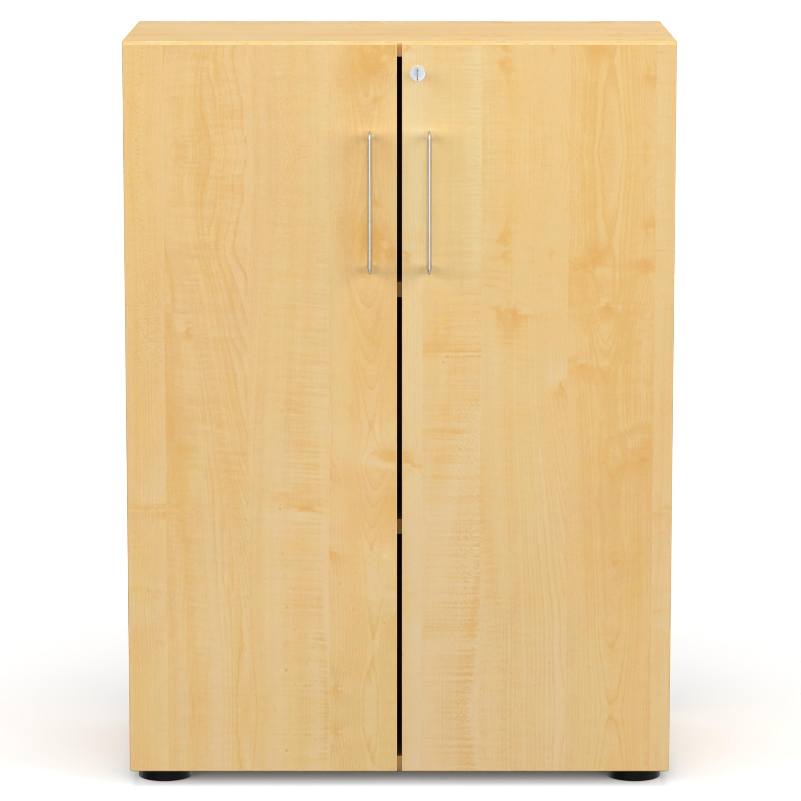 Flügeltürenschrank Cabino 80×42×110 cm – abschließbarer Aktenschrank 3OH in Ahorn mit 110° Drehtüren & Metallgriff