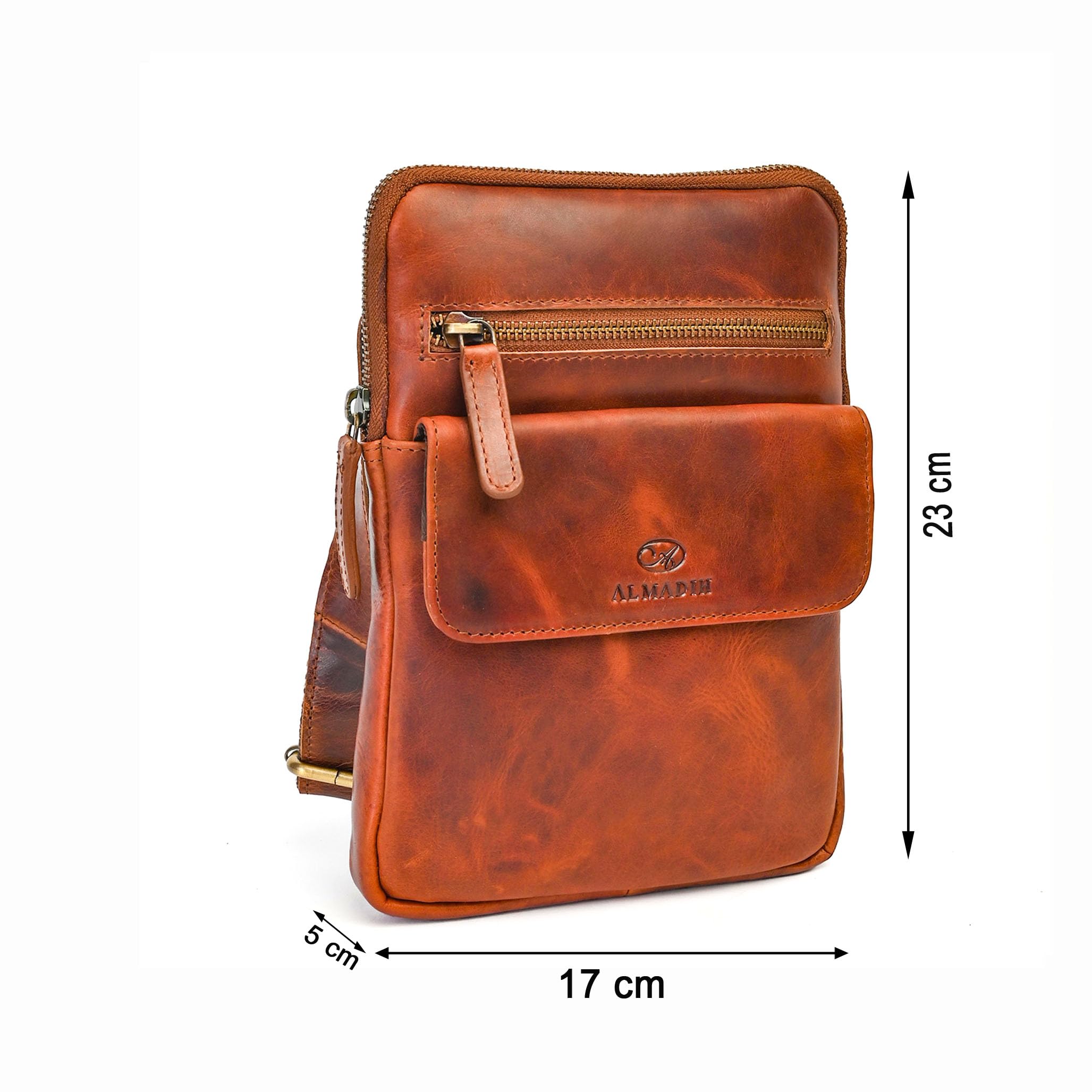 ALMADIH moderne kleine Leder Umhängetasche Herren für Tablet & iPad – RICK braun Vintage - Kompakte Ledertasche für Reisen & Alltag Messenger Schultertasche Freizeittasche Tablet Herrentasche