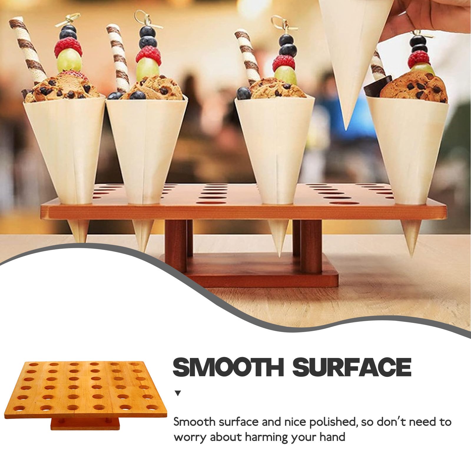 Supporto per Cono Gelato in Legno Fori per Sushi e Coni, Porta Coni Gelato da Banco, Robusto e Lucidato per Gelaterie e Ristoranti