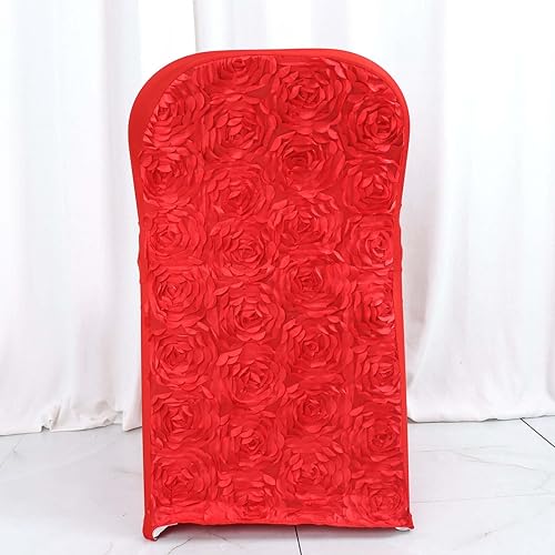 Miniatura 2 de Efavormart - Juego de 1 funda para silla plegable elástica con rosetón de satén rojo para sillas de comedor de fiesta, boda, con bolsillos para los