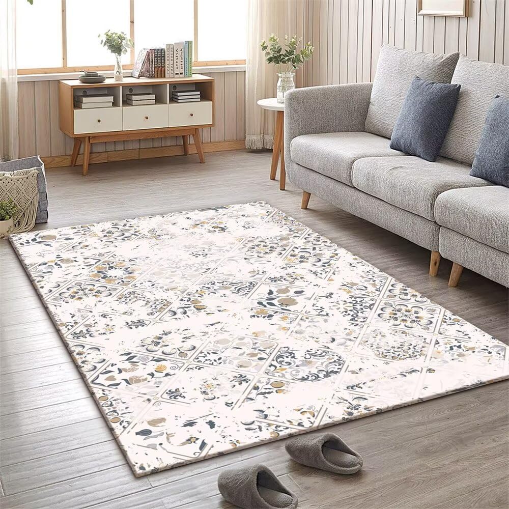 Tapis de salon gris et jaune 120x180 cm moderne et antidérapant pour canapé
