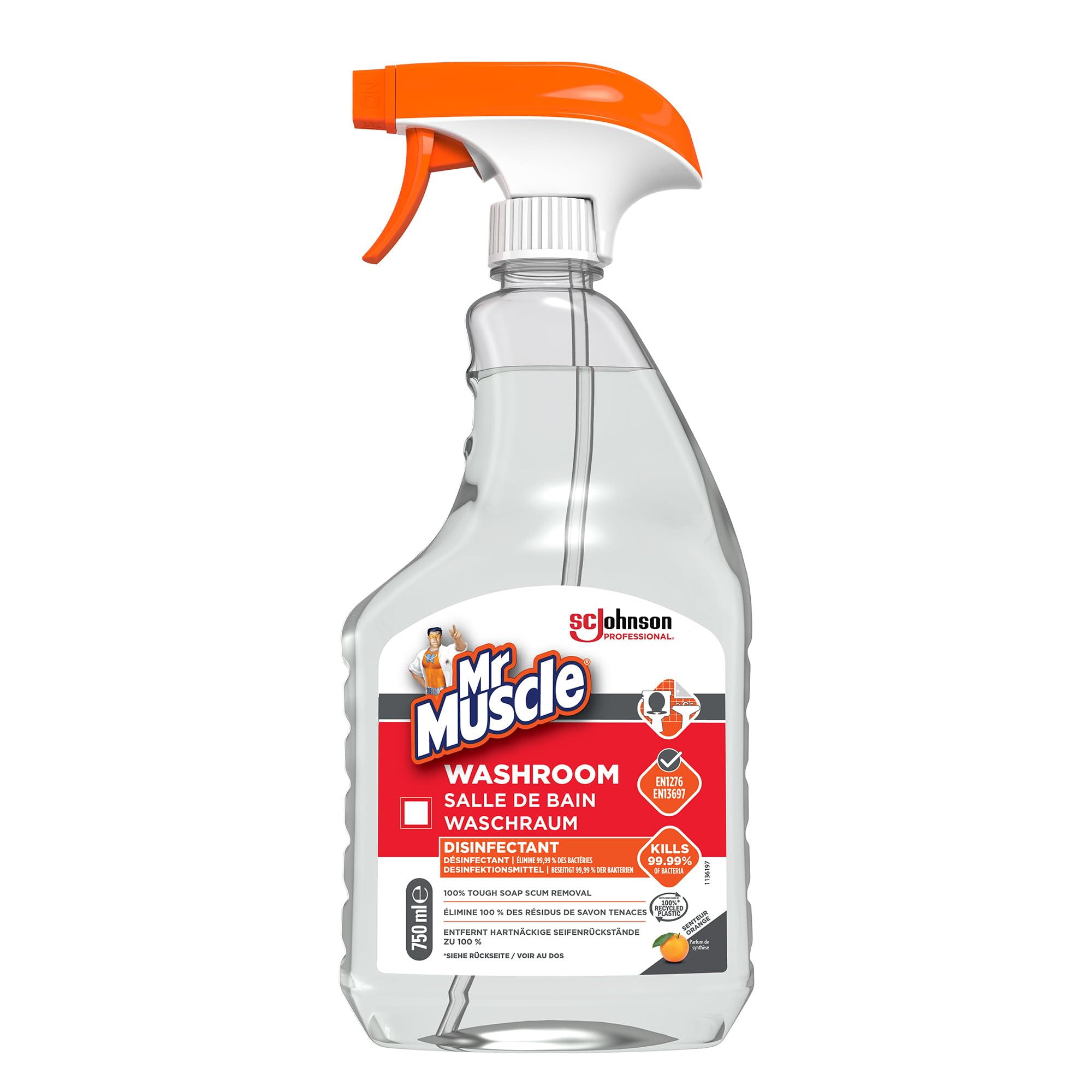 Mr Muscle Washroom Cleaner – Removes Soap Scum & Limescale – Fresh Citrus – Hospital Grade – 750ml Spray – For Professional Use Only