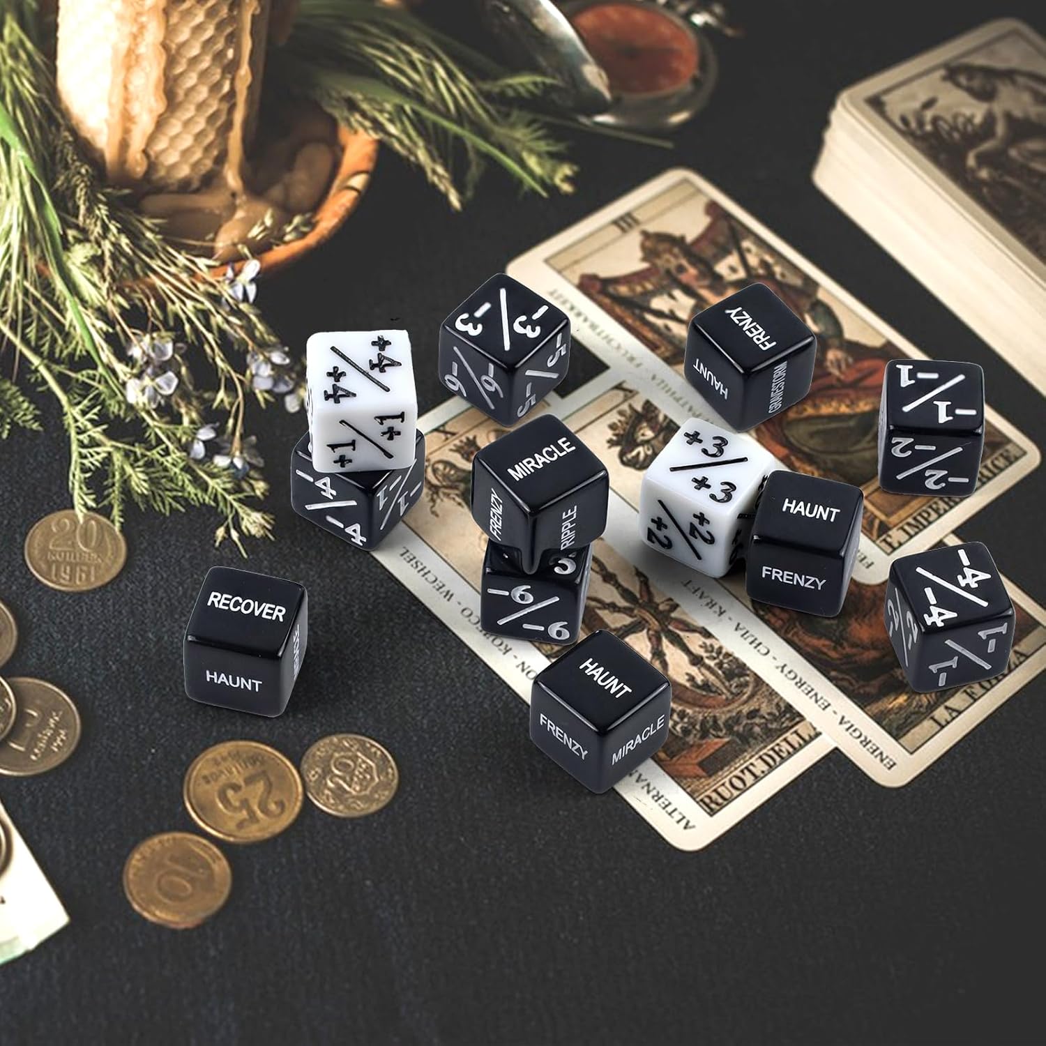 48 Pieces Abilities Keywords Counter Dice,MTG Life Counter 1/+1,Creature Stats Buff Tokens Dice,MTG Dice Set for MTG, TCG, Card Games Accessories