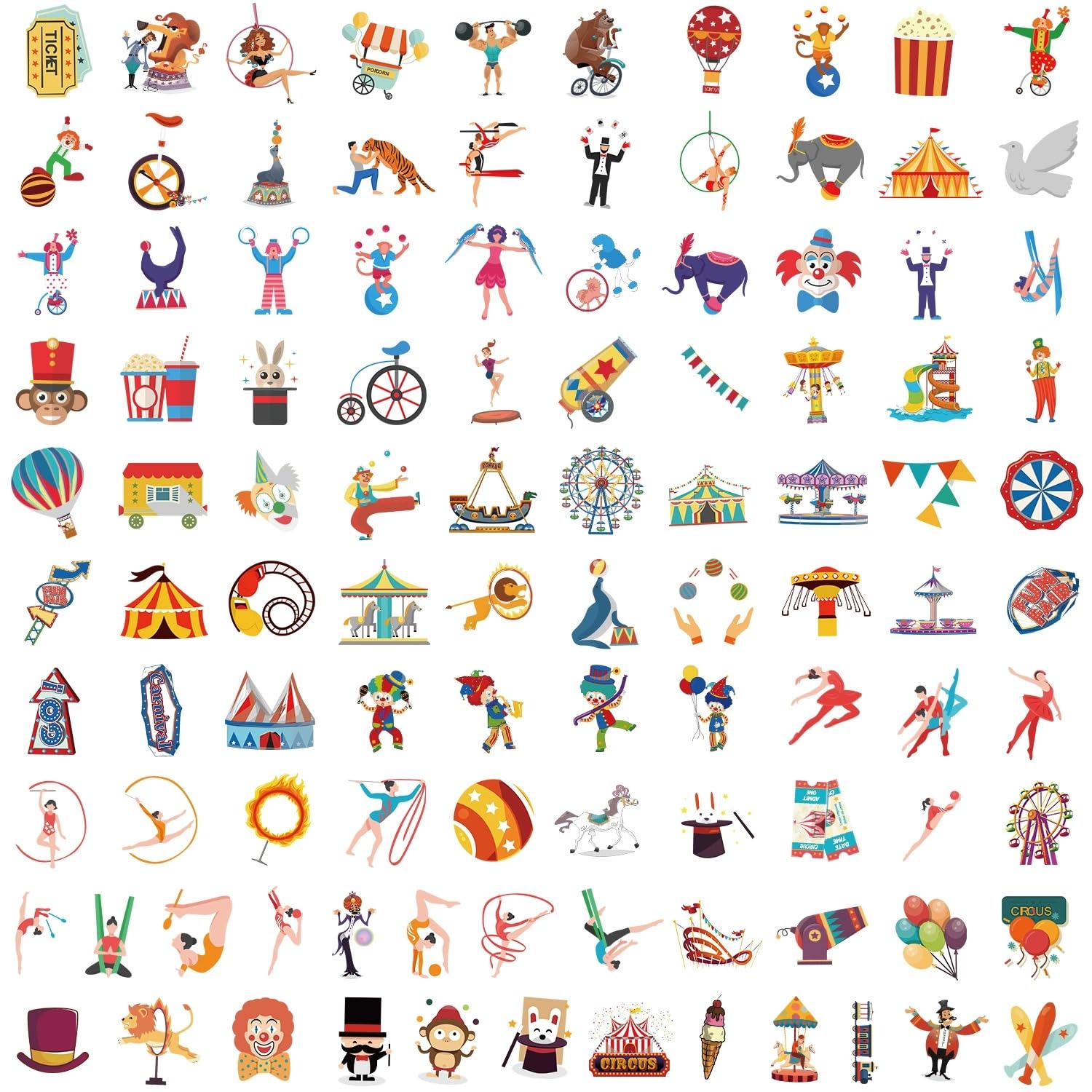 100 Pcs Circus Vinyl Stickers,Animal Clown Graffiti Stickers,Vinyl Waterproof Sticker for Kids Teens Girls,for Phone Laptop Bottles Skateboard Computer Phone Luggage Guitar Gifts Sticker - Image 2