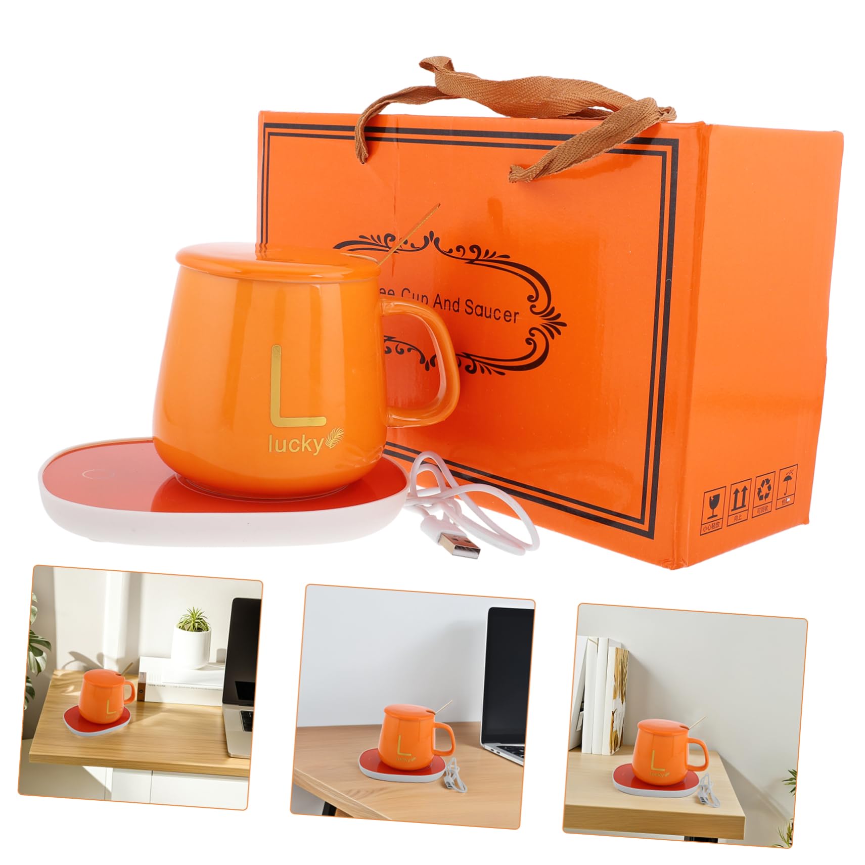 UKCOCO Calentador de Tazas Eléctrico Taza Termo para Café o Té con Tapa y Cuchara para Oficina y Hogar
