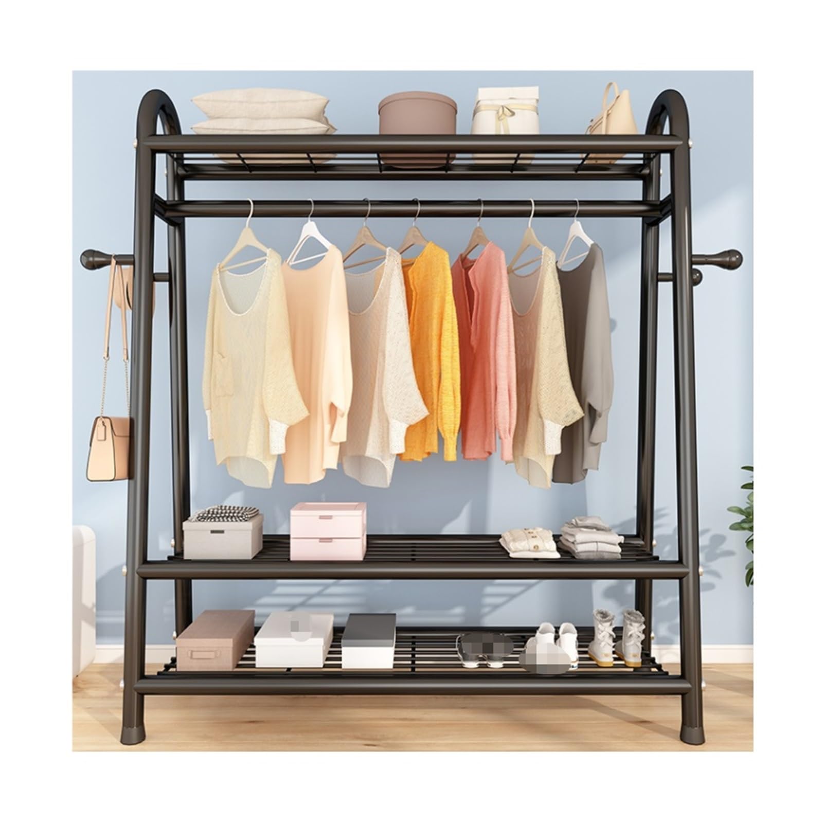 Armadio Guardaroba Appendiabiti Appendiabiti Ganci Armadio Indipendente Rack Di Stoccaggio Armadio Portatile Armadi Camera Da Letto(Black)