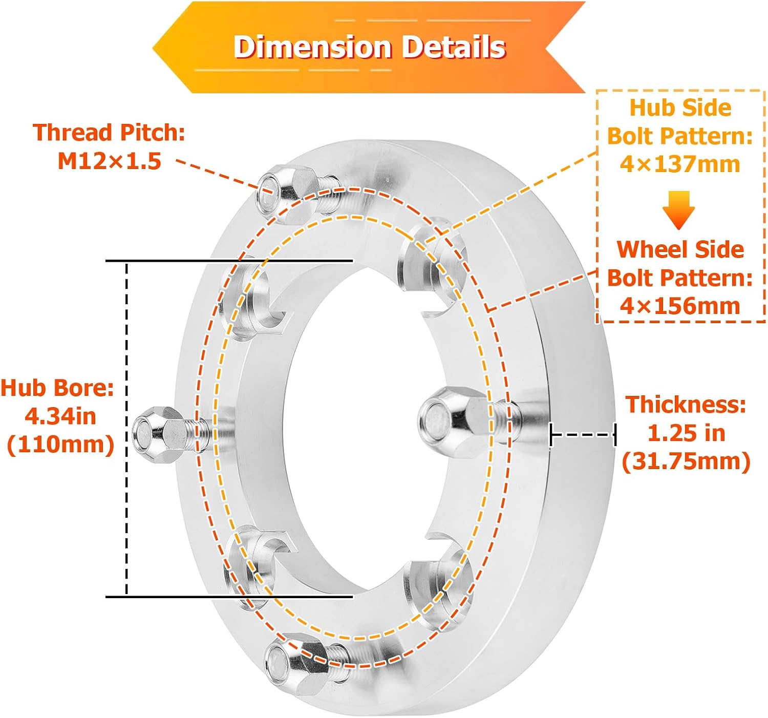 WeiSen 1.25 inch 4x137 to 4x156 Wheel Spacers Adapters Compatible with Can Am Defender Outlander Commander Fit Kawasaki Mule Fit Talon Pioneer, with M12x1.5 studs 110mm Center Bore 4PCS