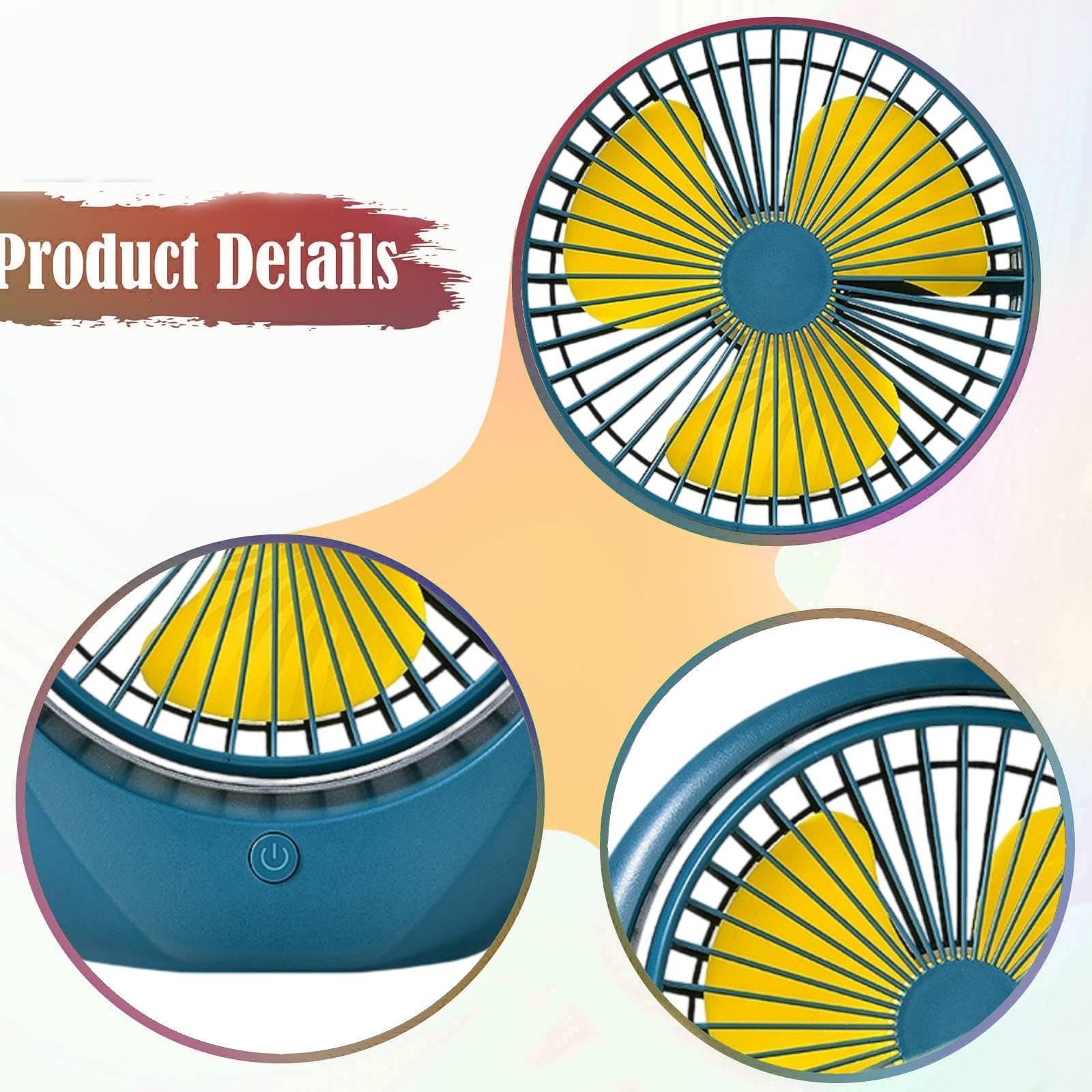 Ventilador de Mesa para Escritorio Ventilador Portátil Pp Recargable Usb Ventilador de Circulación de Aire Y Ventilador Personal Silencioso para, Azul Amarillo, Individual