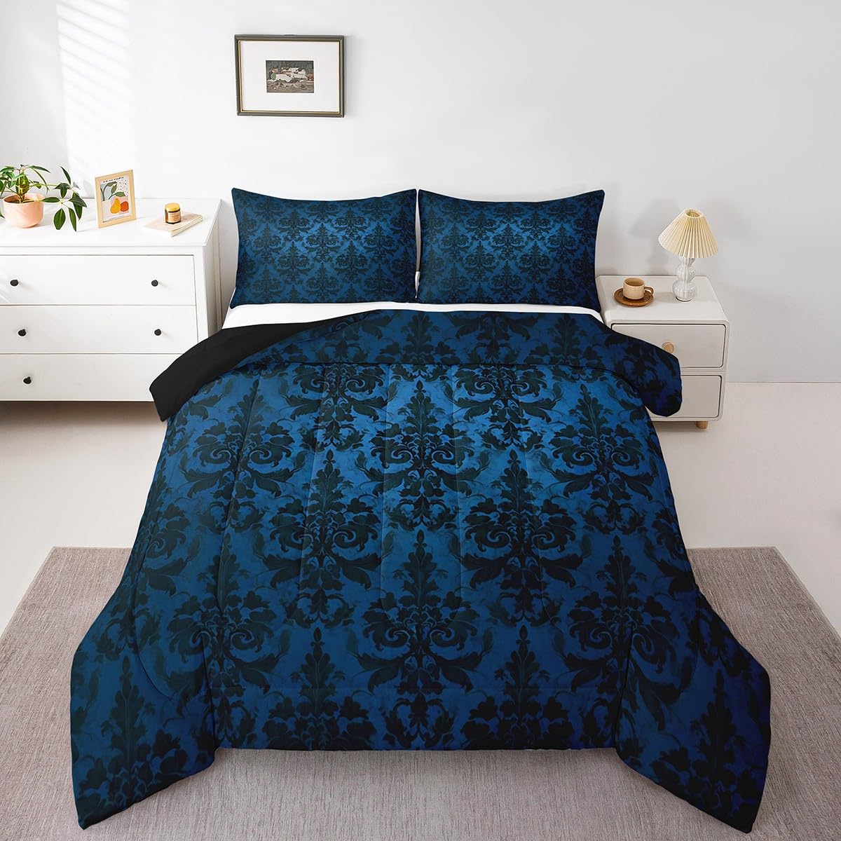 Homewish Gothic damast dekbedovertrek zwart boho bloemen beddengoed set